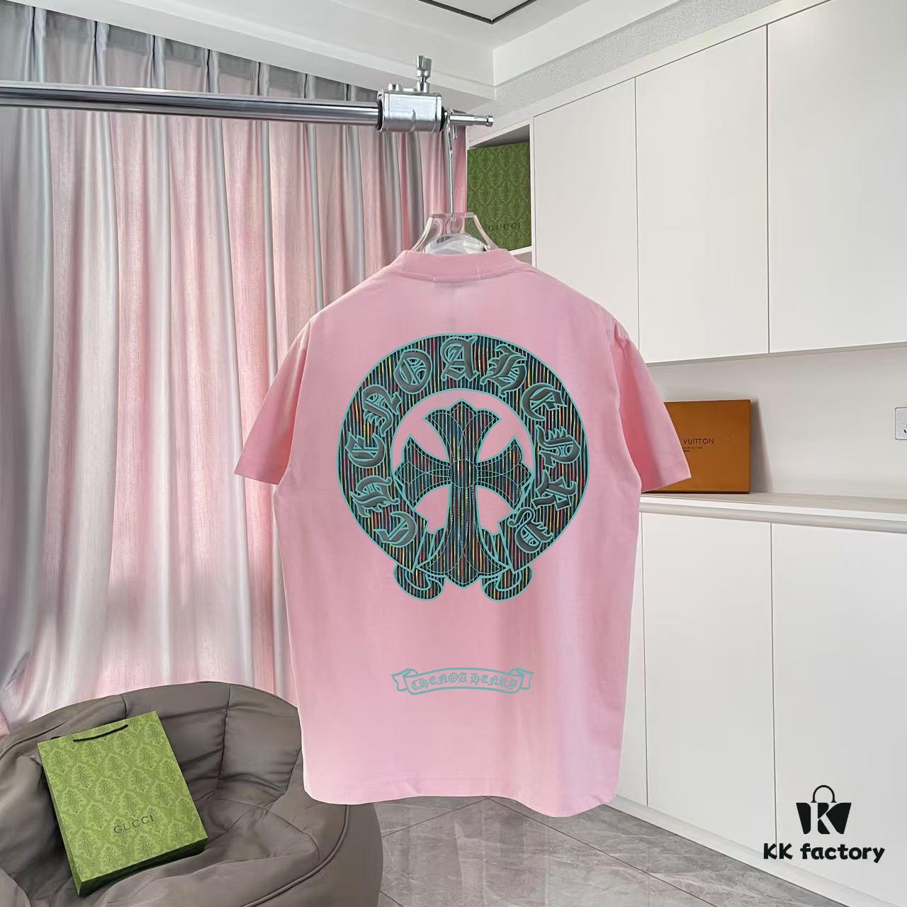 CH Crochet 2025 Summer New Arrival Buddhist Mantra Cross Horseshoe Print Short Sleeve T-Shirt Custom 300g Fabric Unisex