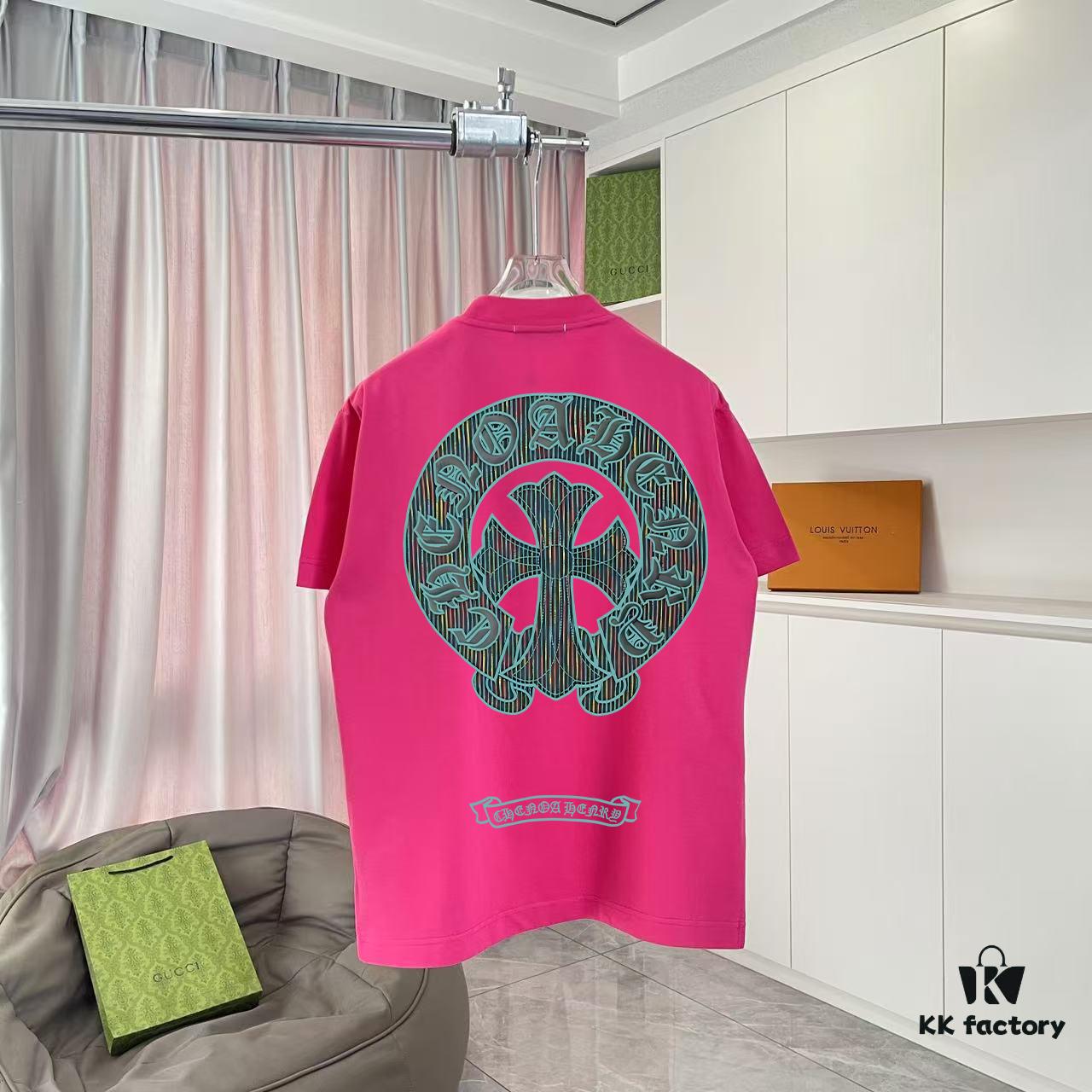 Ch Kro *2025 Summer New Arrival Buddhist Mantra Cross and Horseshoe Print Short Sleeve T-Shirt Custom 300g Fabric Unisex