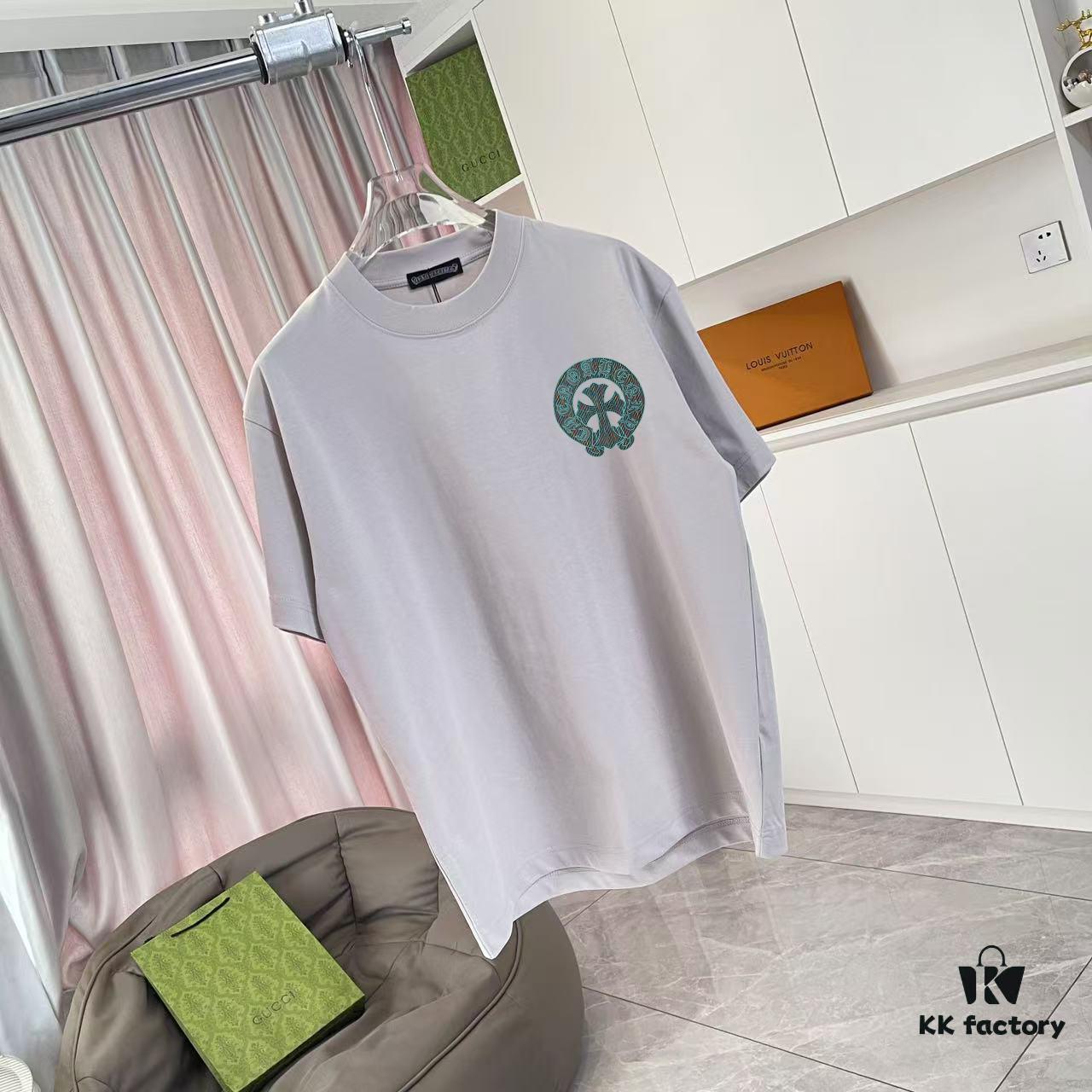 CH Crochet 2025 Summer New Arrival Buddhist Mantra Cross & Horseshoe Print Short Sleeve T-Shirt Custom 300g Fabric Unisex