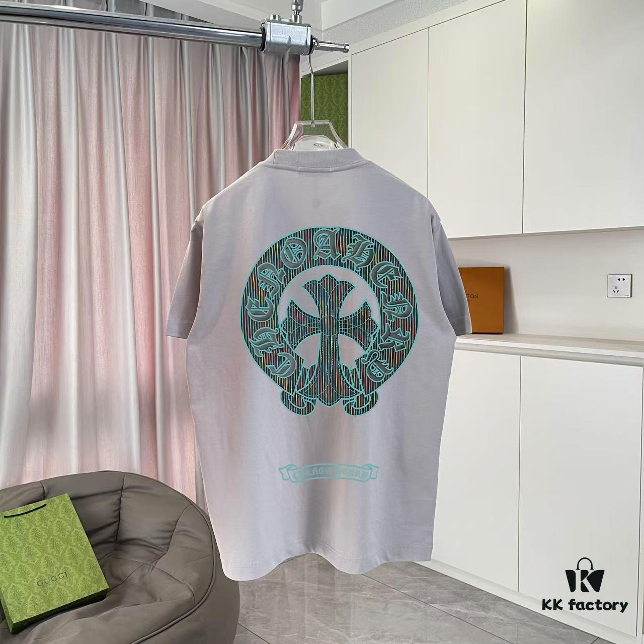 CH Crochet 2025 Summer New Arrival Buddhist Mantra Cross & Horseshoe Print Short Sleeve T-Shirt Custom 300g Fabric Unisex