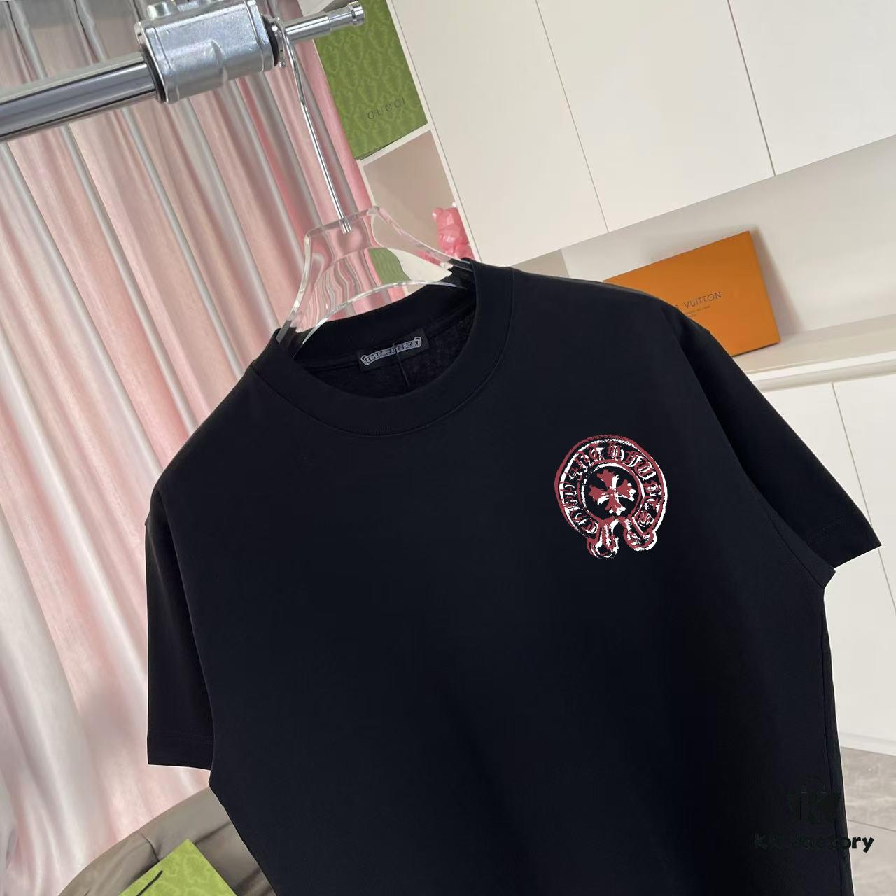 chクロ 2025 Summer New Arrival Buddhist Mantra Cross Horseshoe Print Short Sleeve T-Shirt Custom 300g Fabric Unisex