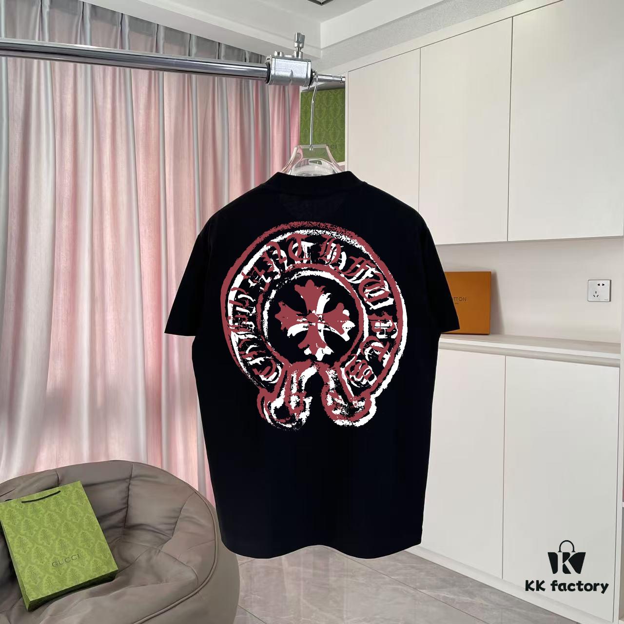 chクロ 2025 Summer New Arrival Buddhist Mantra Cross Horseshoe Print Short Sleeve T-Shirt Custom 300g Fabric Unisex