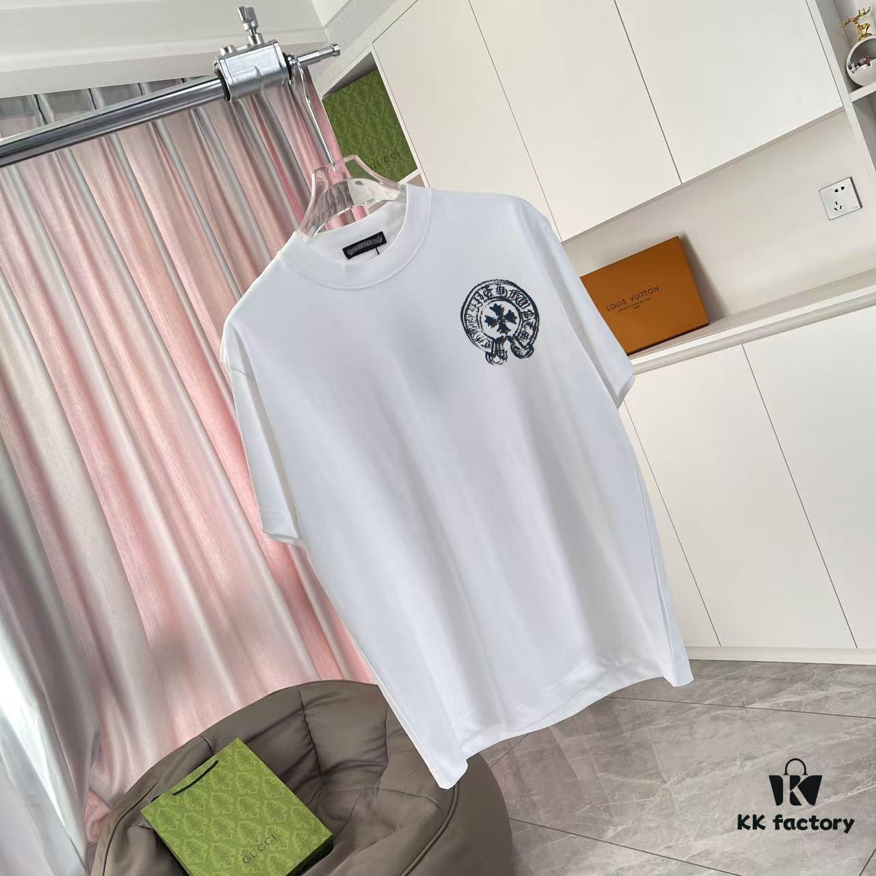 CH Crochet 2025 Summer New Arrival Buddhist Scripture Cross and Horseshoe Print Short Sleeve T-Shirt Custom 300g Fabric Unisex