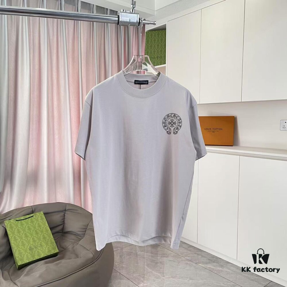 Ch Kro * 2025 Summer New Arrival Buddhist Cross and Horseshoe Print Short Sleeve T-Shirt, Custom 300g Fabric, Unisex Design