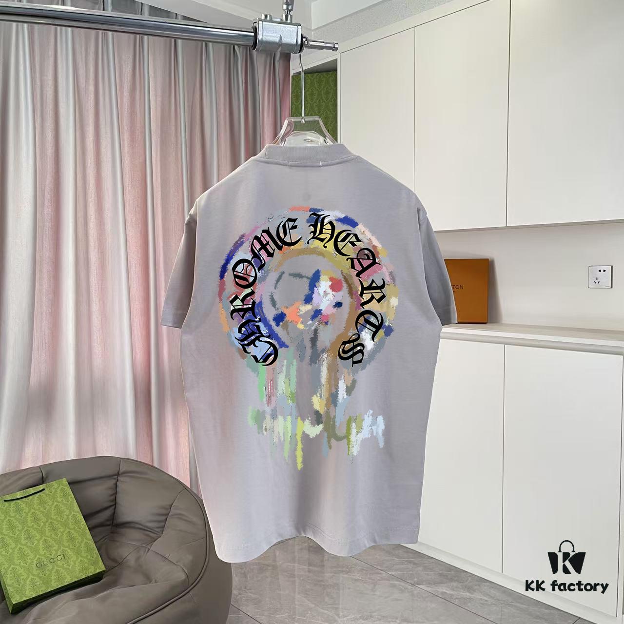 Ch Kro * 2025 Summer New Arrival Buddhist Cross and Horseshoe Print Short Sleeve T-Shirt, Custom 300g Fabric, Unisex Design