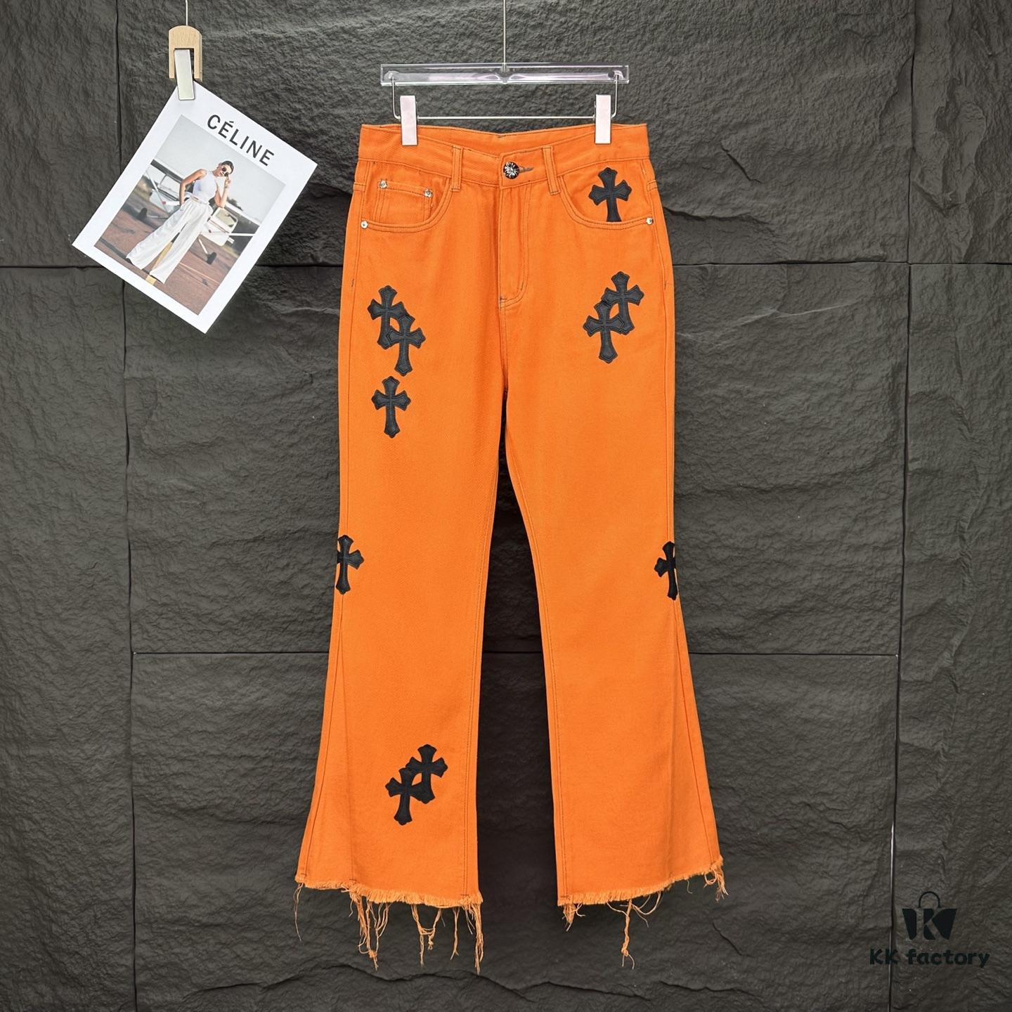 Chrome Hearts 2025 New Limited Edition Bull Denim Pants with Cross Patch, Flared Washed Jeans