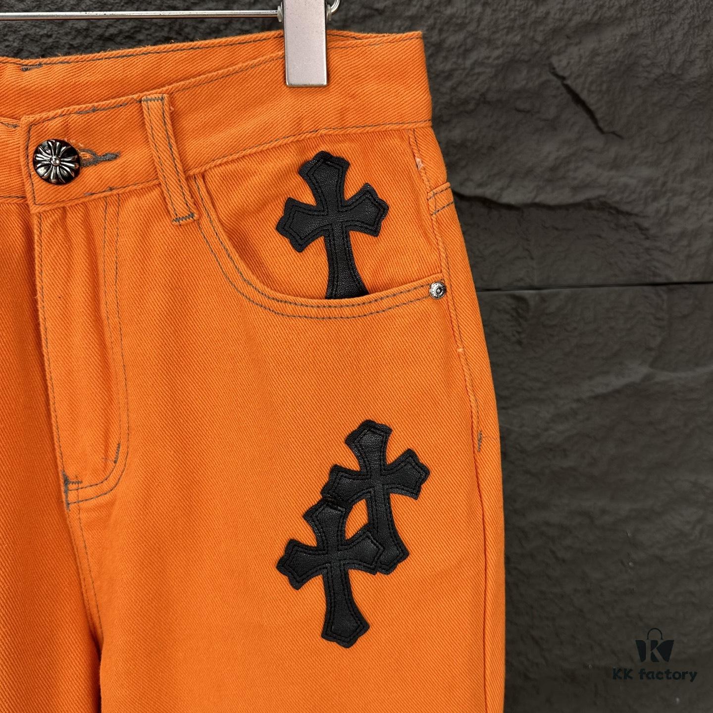 Chrome Hearts 2025 New Limited Edition Bull Denim Pants with Cross Patch, Flared Washed Jeans