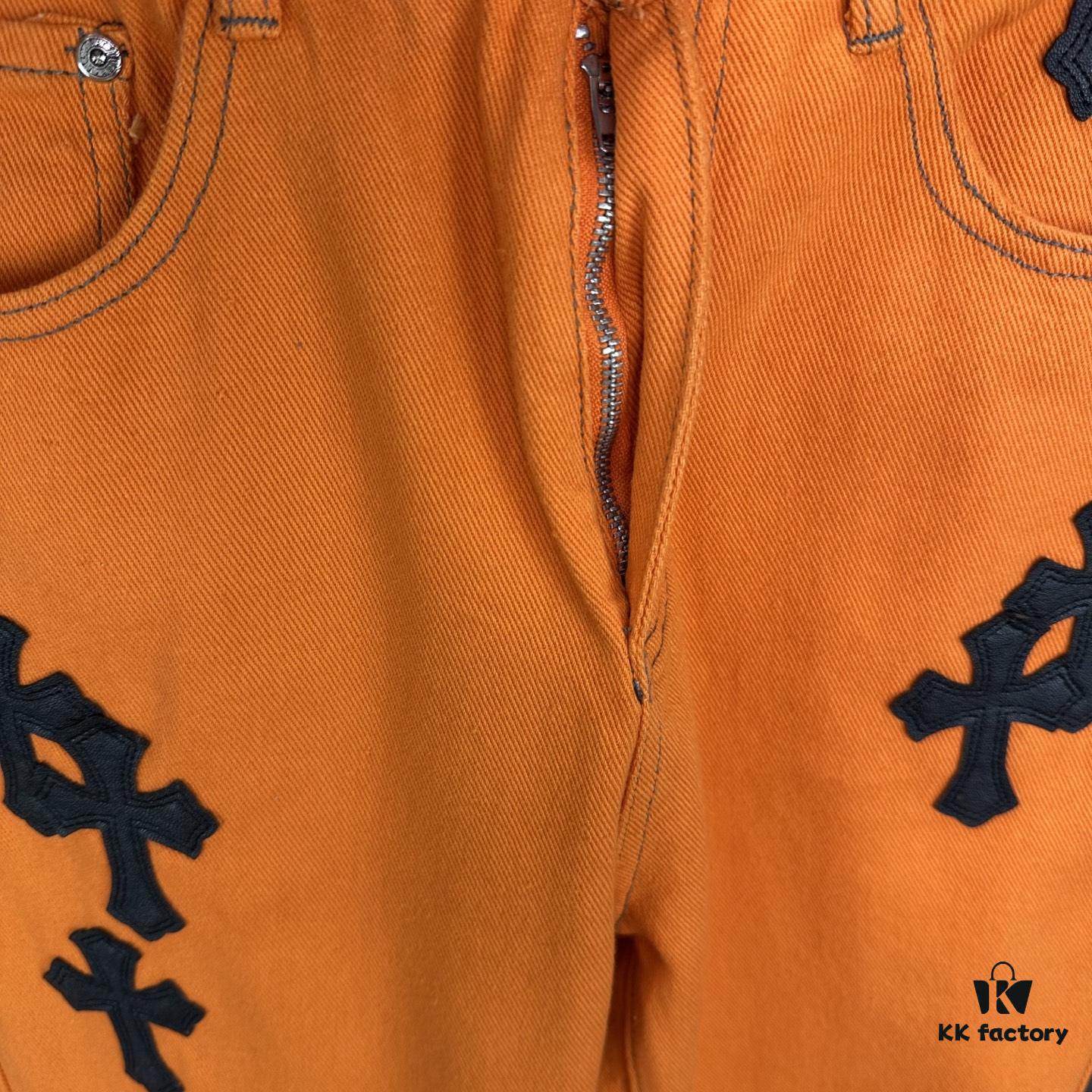 Chrome Hearts 2025 New Limited Edition Bull Denim Pants with Cross Patch, Flared Washed Jeans