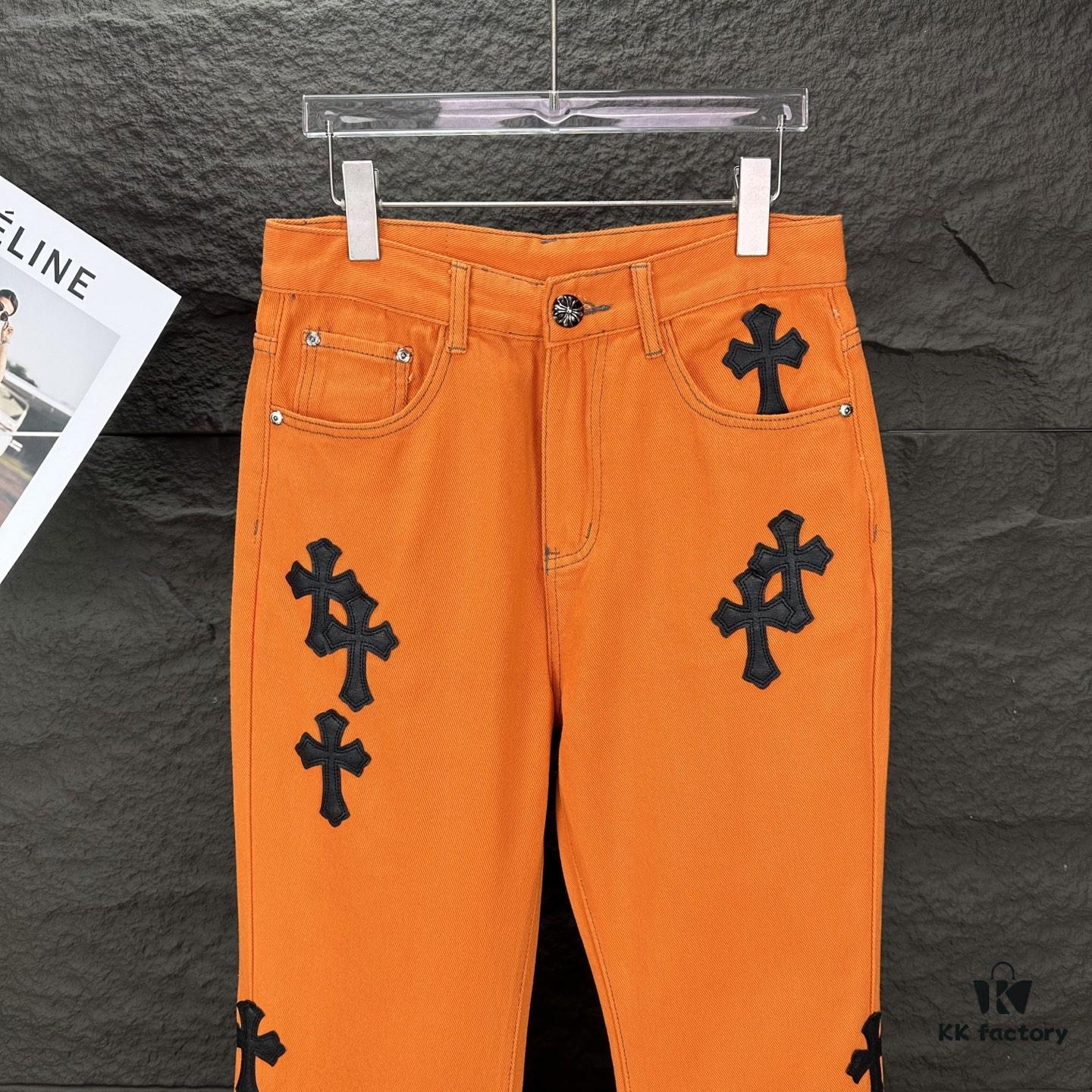 Chrome Hearts 2025 New Limited Edition Bull Denim Pants with Cross Patch, Flared Washed Jeans