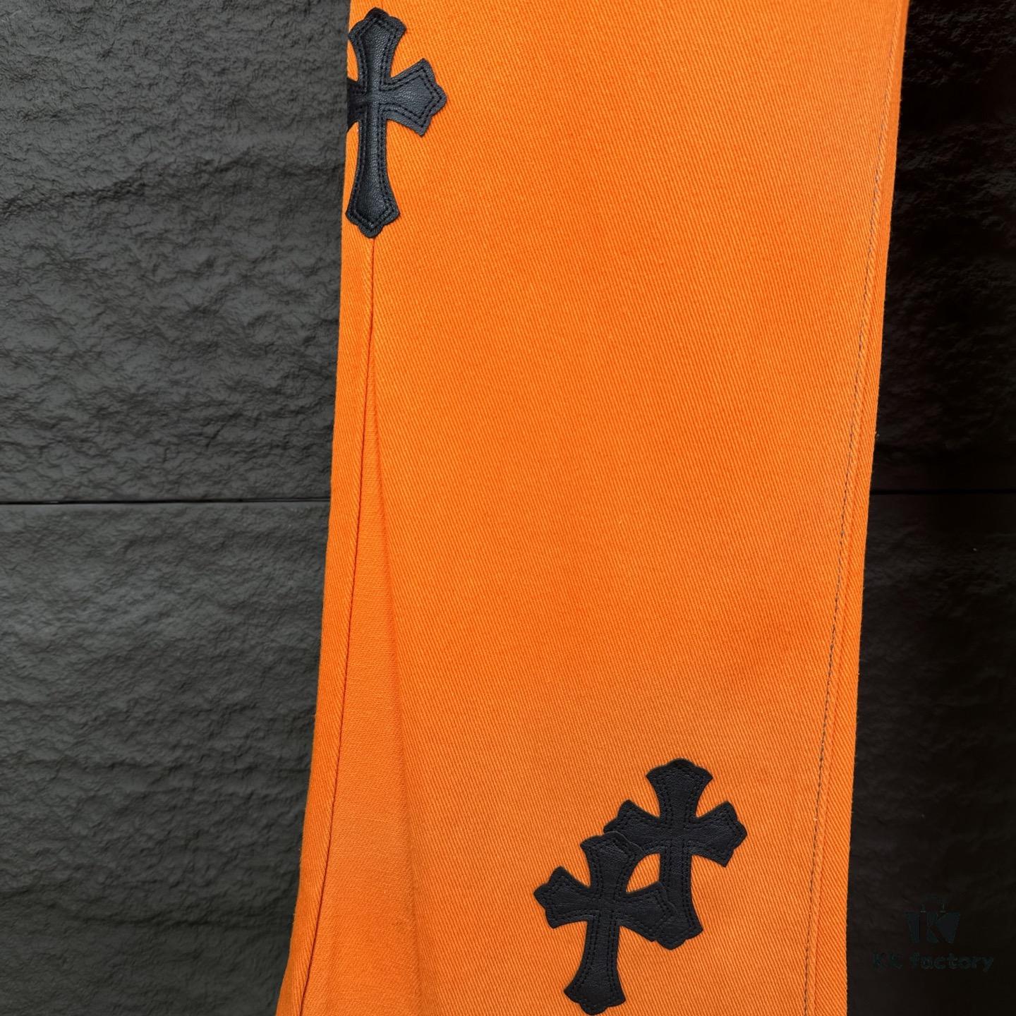 Chrome Hearts 2025 New Limited Edition Bull Denim Pants with Cross Patch, Flared Washed Jeans