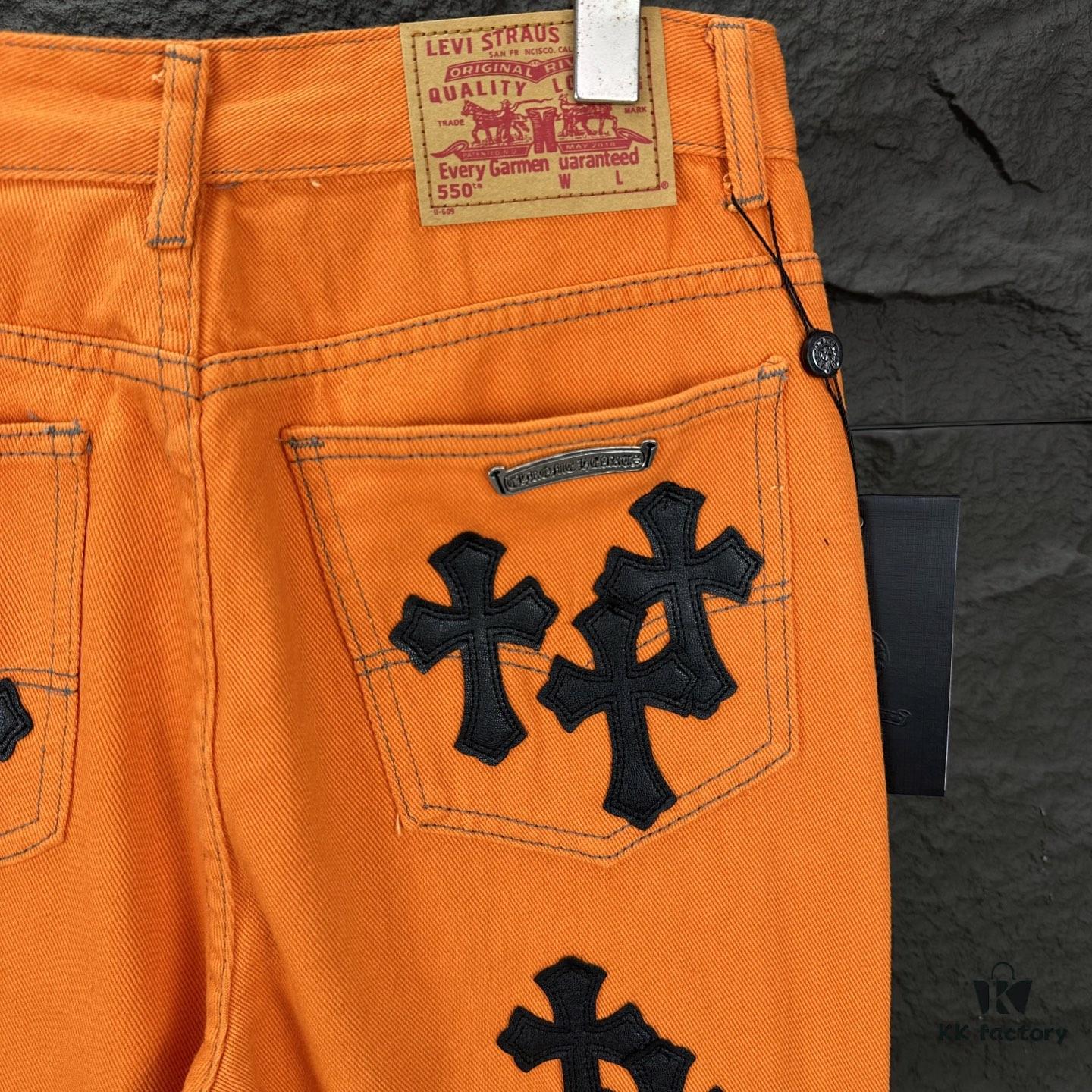 Chrome Hearts 2025 New Limited Edition Bull Denim Pants with Cross Patch, Flared Washed Jeans