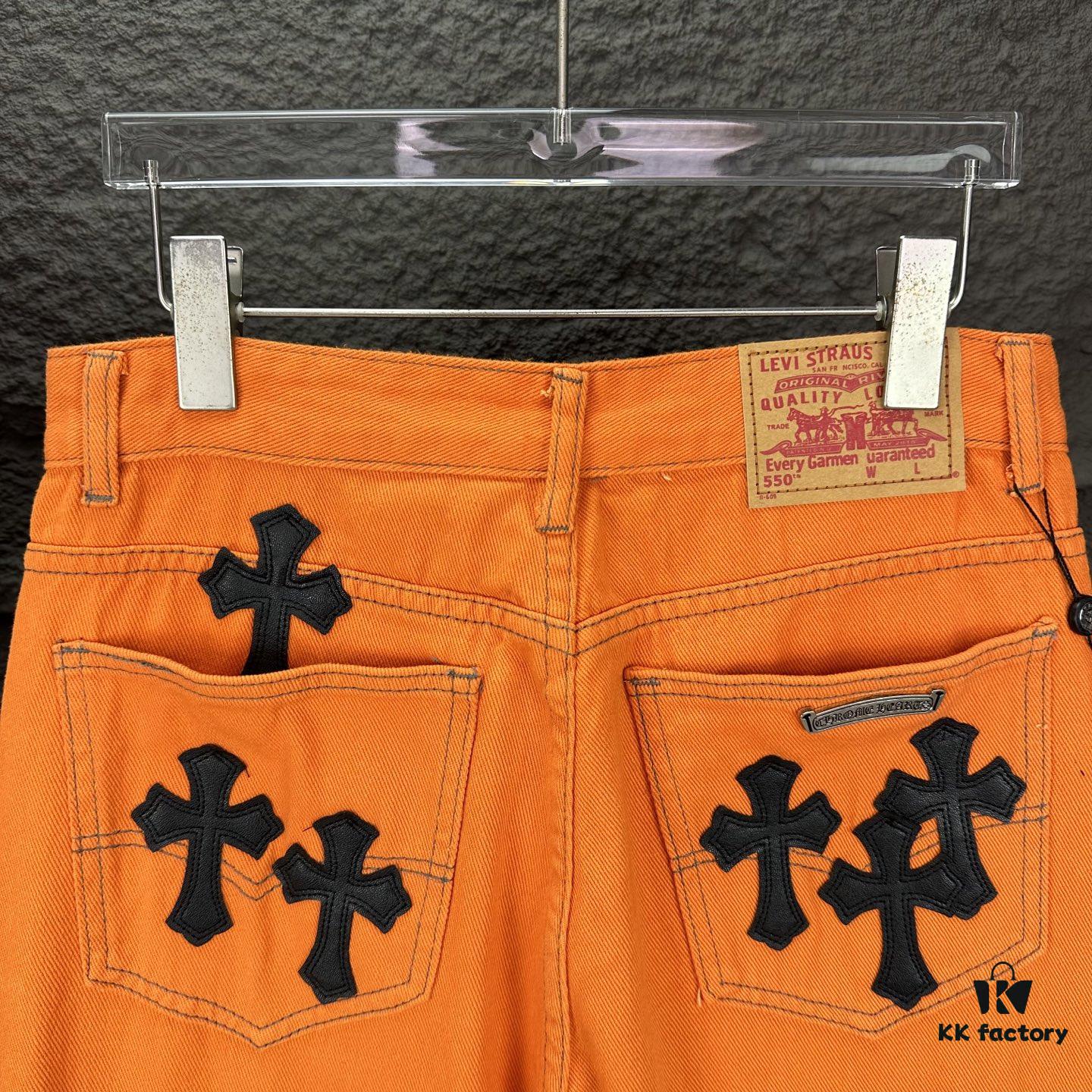 Chrome Hearts 2025 New Limited Edition Bull Denim Pants with Cross Patch, Flared Washed Jeans