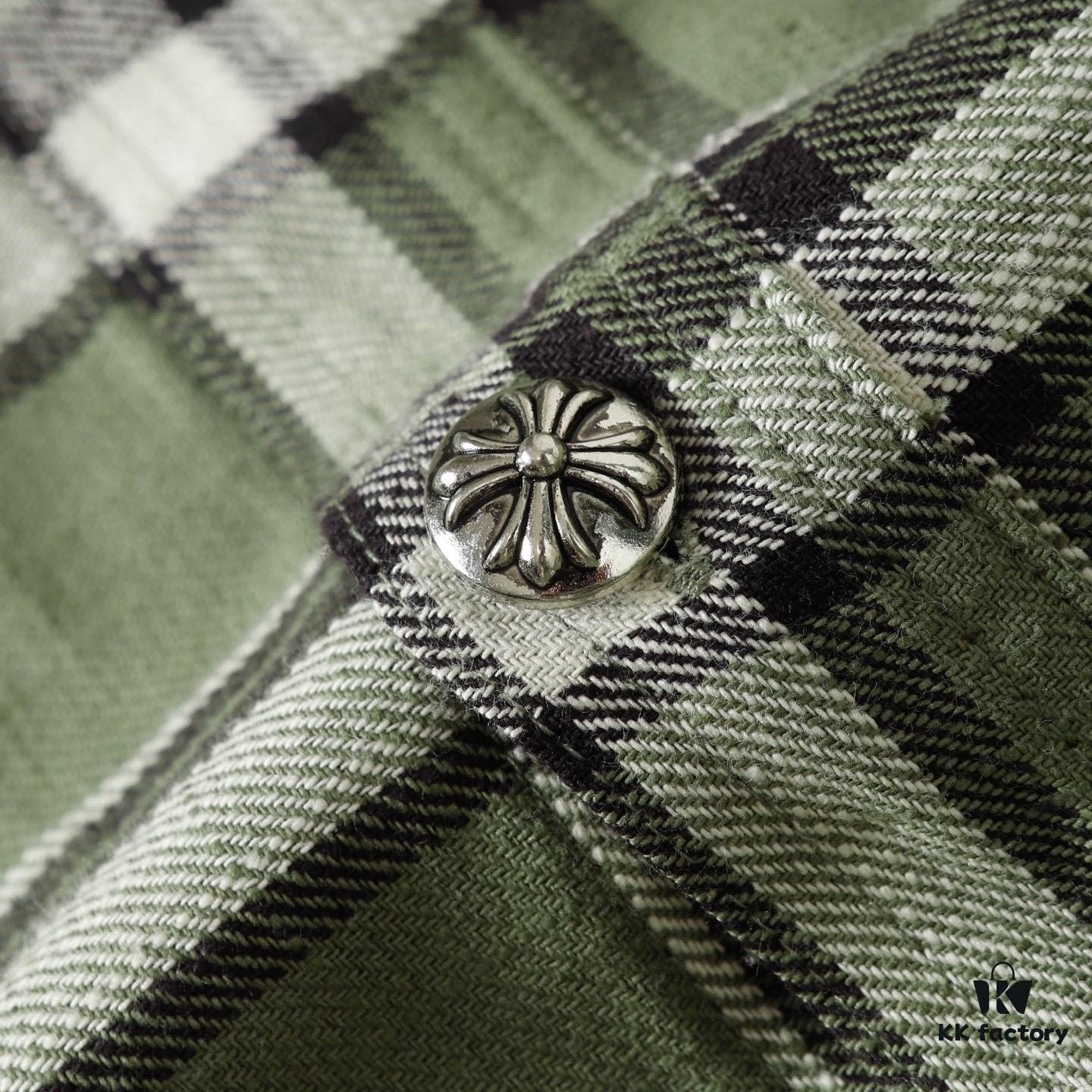 Chrome Hearts 24FW New Striped Plaid Patchwork Button Silver Accented Cardigan Shirt