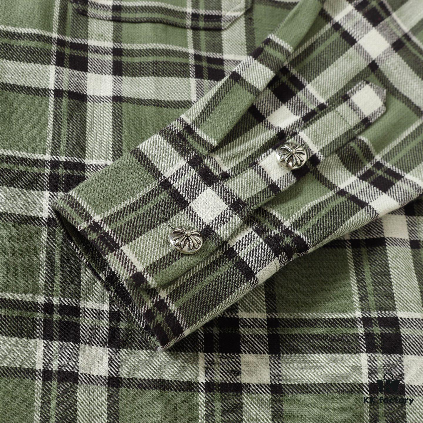 Chrome Hearts 24FW New Striped Plaid Patchwork Button Silver Accented Cardigan Shirt