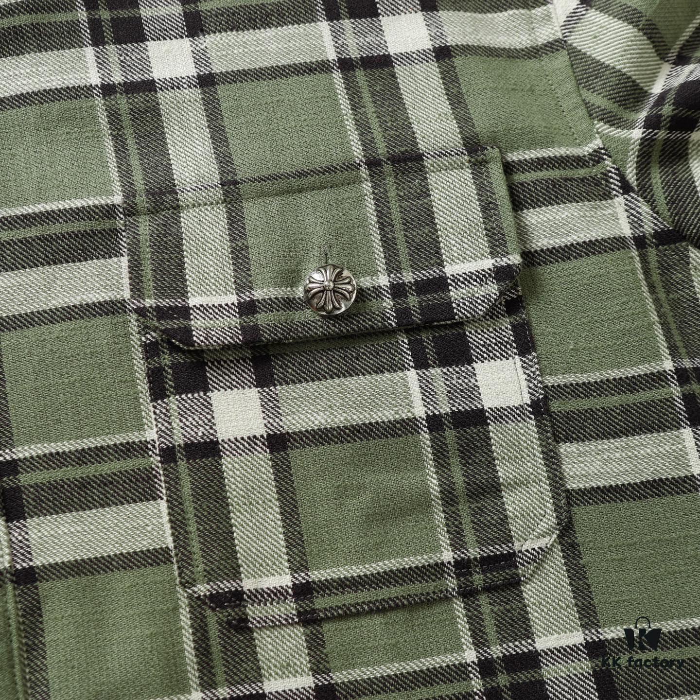 Chrome Hearts 24FW New Striped Plaid Patchwork Button Silver Accented Cardigan Shirt