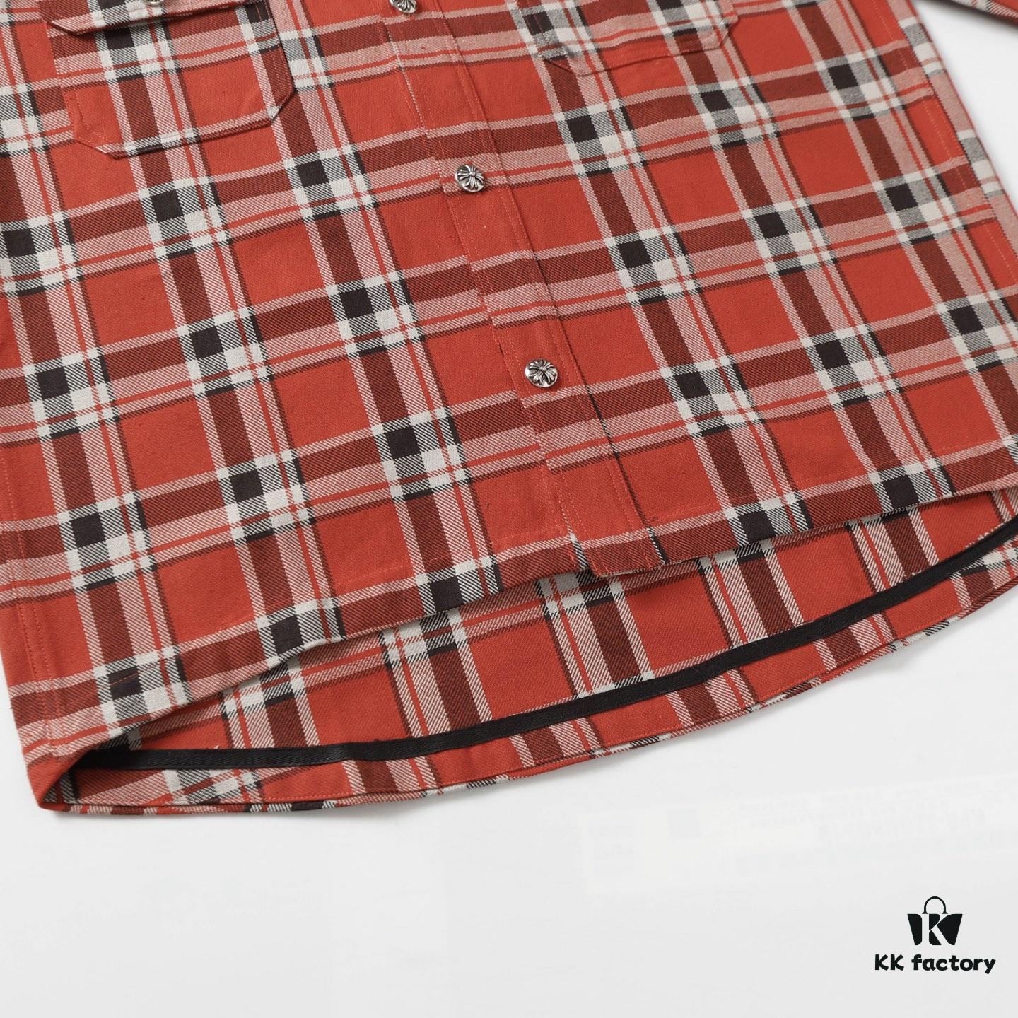 24FW Chrome Hearts New Striped Plaid Patchwork Silver Button Cardigan Shirt