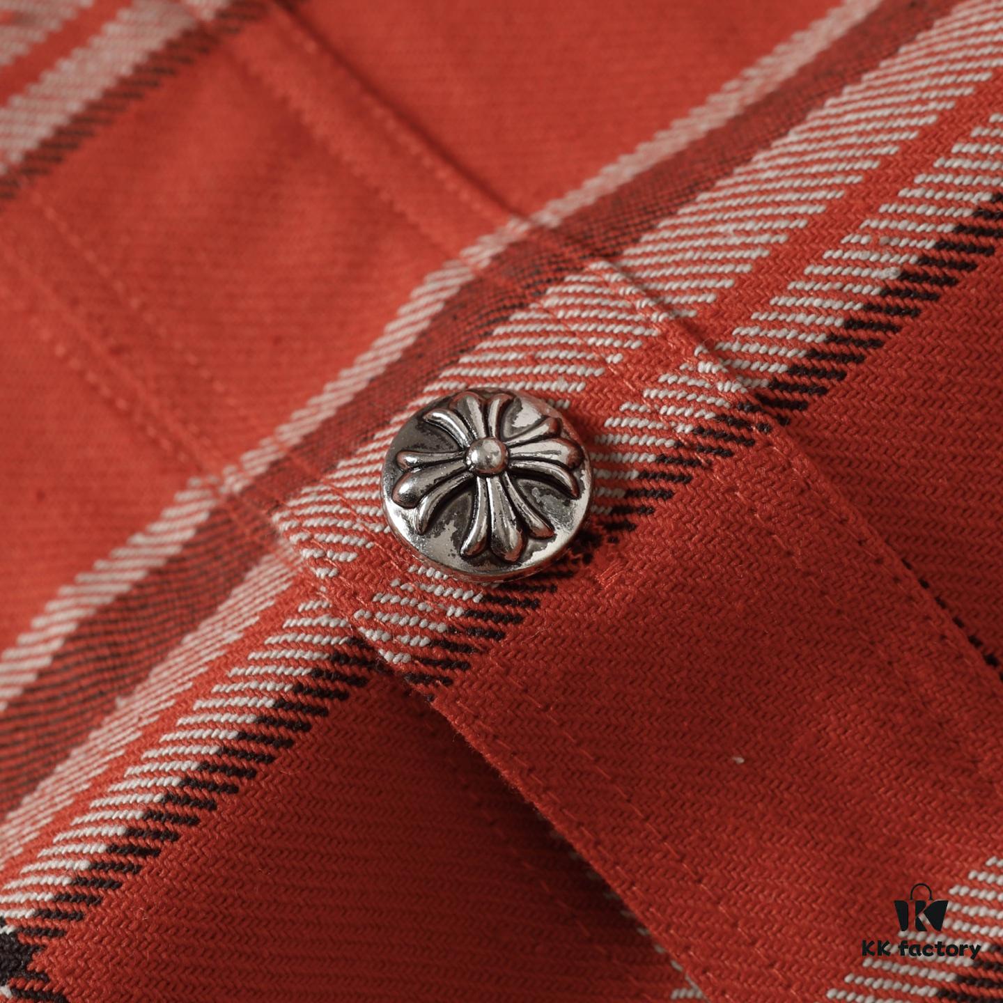 24FW Chrome Hearts New Striped Plaid Patchwork Silver Button Cardigan Shirt