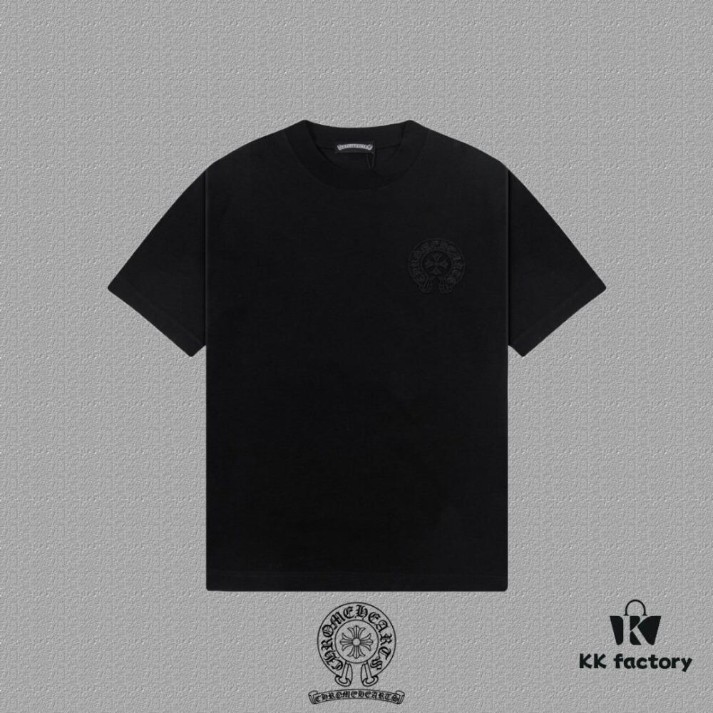 CH Chrome Hearts 2025FW Short Sleeve T-Shirt with Arch Bridge Embroidery and Hollow Stitch, Premium 26s Double Yarn 300g Fabric, Heavyweight Material, Custom Stretch Ribbing Dyed in Same Dye Bath, Complete Three Labels, Unisex Design