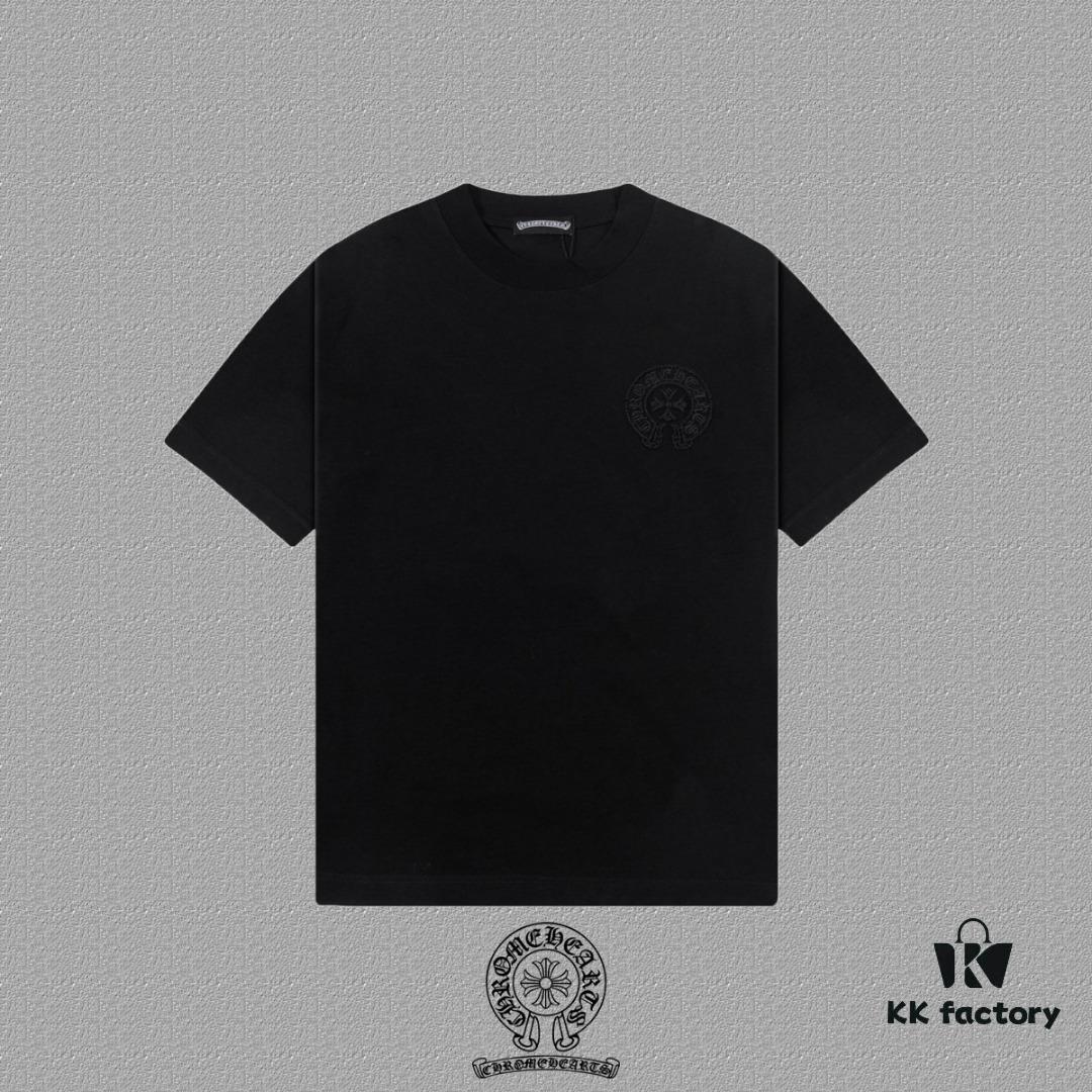 CH Chrome Hearts 2025FW Short Sleeve T-Shirt with Arch Bridge Embroidery and Hollow Stitch, Premium 26s Double Yarn 300g Fabric, Heavyweight Material, Custom Stretch Ribbing Dyed in Same Dye Bath, Complete Three Labels, Unisex Design