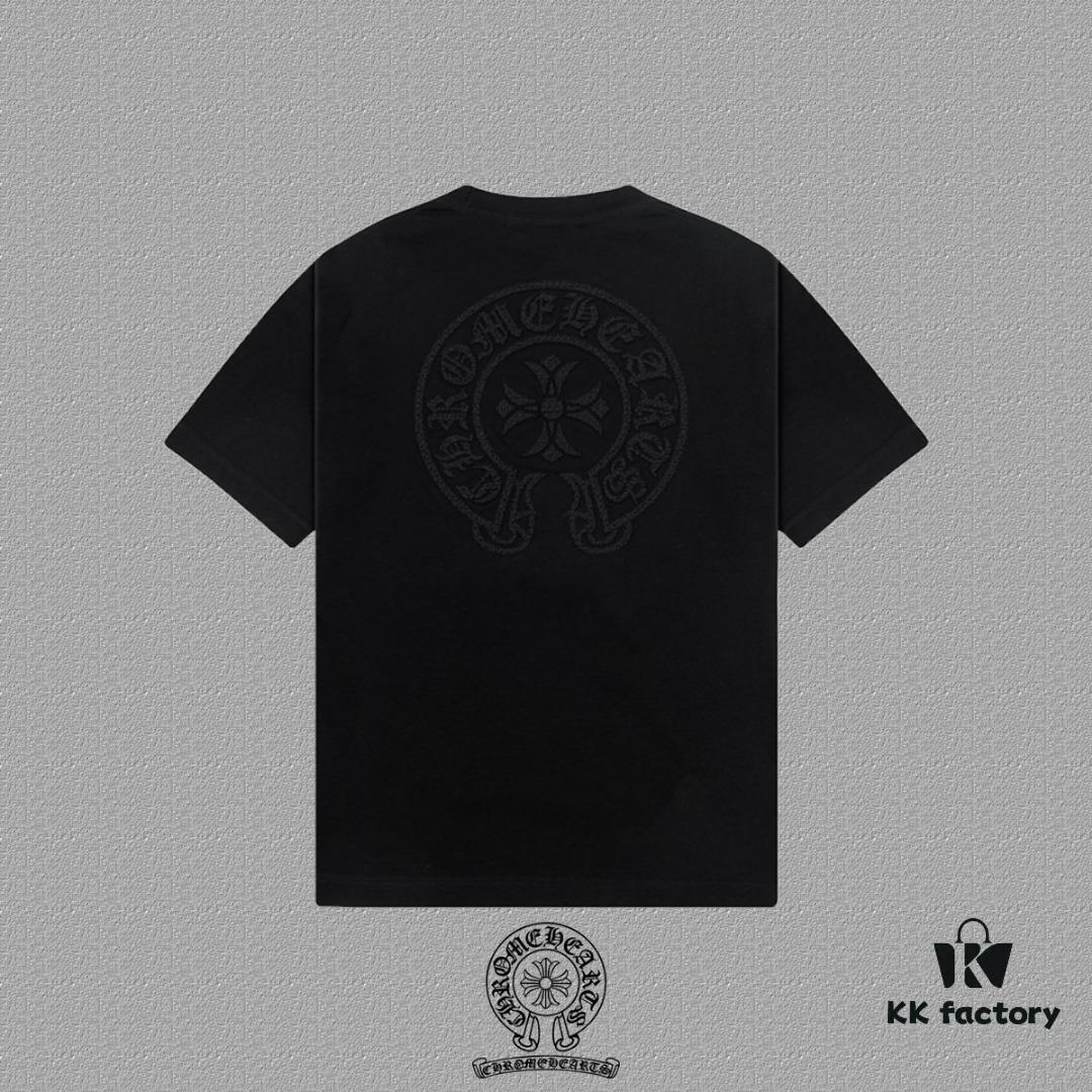 CH Chrome Hearts 2025FW Short Sleeve T-Shirt with Arch Bridge Embroidery and Hollow Stitch, Premium 26s Double Yarn 300g Fabric, Heavyweight Material, Custom Stretch Ribbing Dyed in Same Dye Bath, Complete Three Labels, Unisex Design