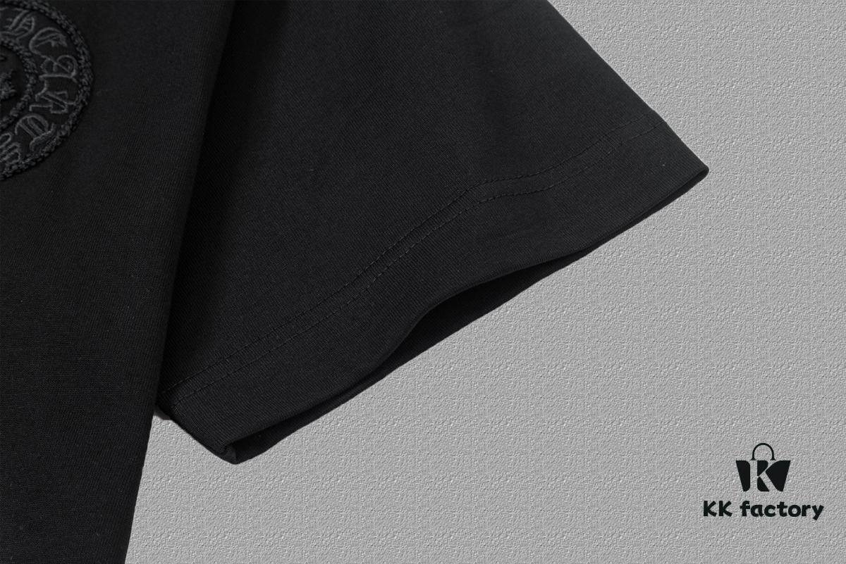 CH Chrome Hearts 2025FW Short Sleeve T-Shirt with Arch Bridge Embroidery and Hollow Stitch, Premium 26s Double Yarn 300g Fabric, Heavyweight Material, Custom Stretch Ribbing Dyed in Same Dye Bath, Complete Three Labels, Unisex Design