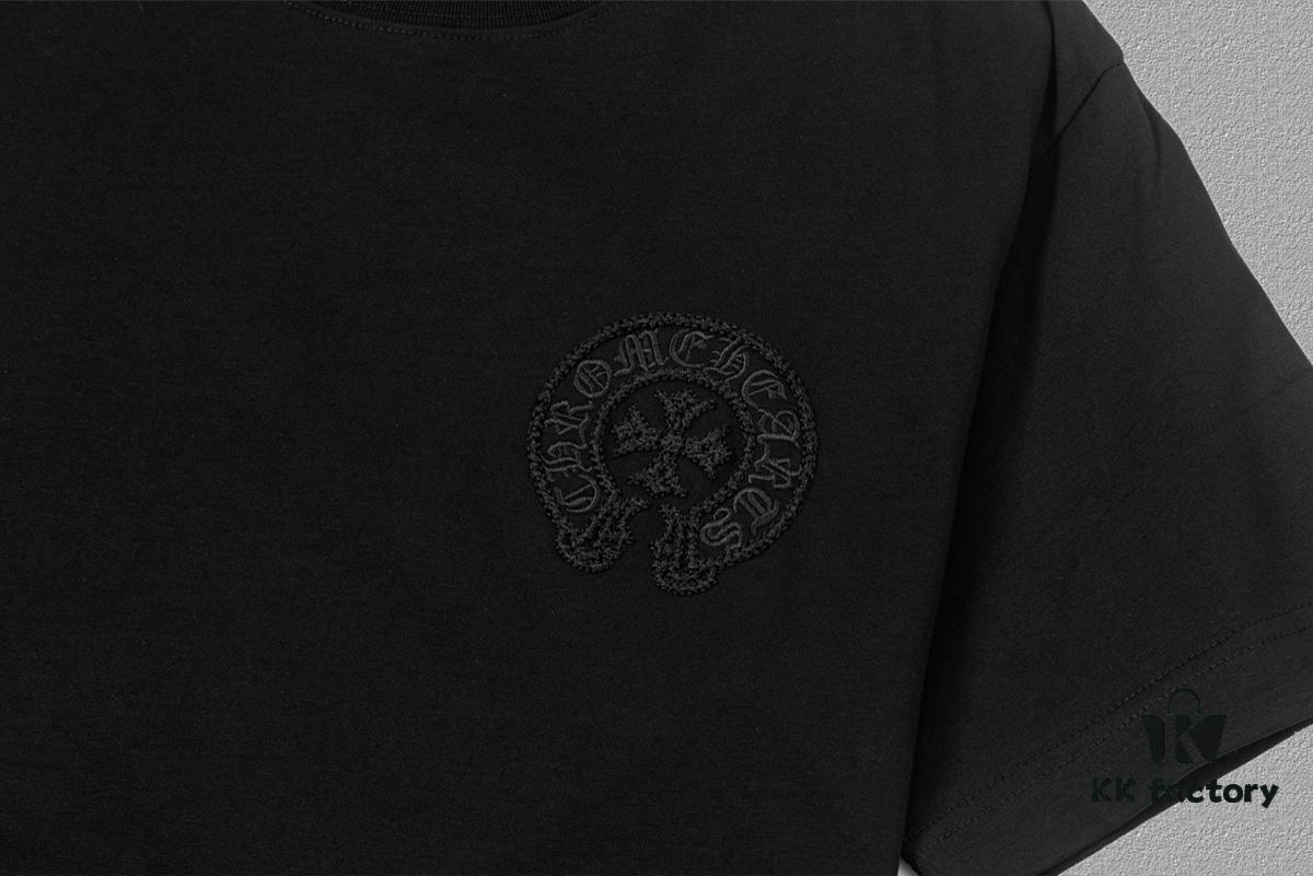 CH Chrome Hearts 2025FW Short Sleeve T-Shirt with Arch Bridge Embroidery and Hollow Stitch, Premium 26s Double Yarn 300g Fabric, Heavyweight Material, Custom Stretch Ribbing Dyed in Same Dye Bath, Complete Three Labels, Unisex Design
