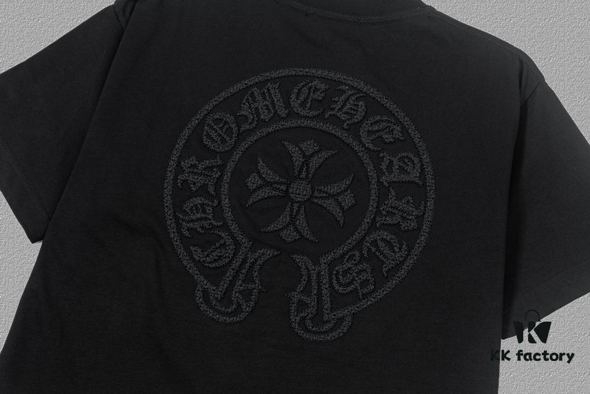 CH Chrome Hearts 2025FW Short Sleeve T-Shirt with Arch Bridge Embroidery and Hollow Stitch, Premium 26s Double Yarn 300g Fabric, Heavyweight Material, Custom Stretch Ribbing Dyed in Same Dye Bath, Complete Three Labels, Unisex Design