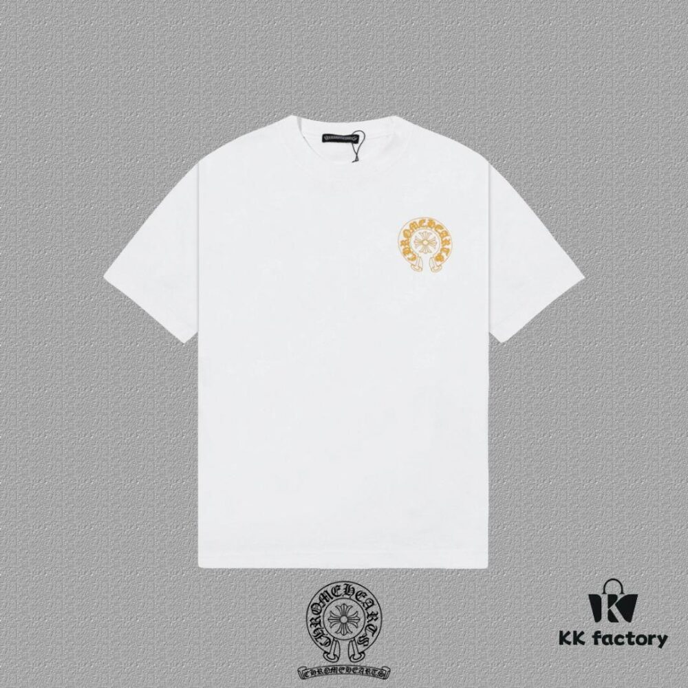 CH Chrome Hearts 2025FW Short Sleeve T-Shirt with Arched Bridge Embroidery and Hollow Stitching, Premium 26s Double Yarn 300g Fabric, Heavyweight Material with Custom Ribbed Knit Cuffs Dyed in Same Dye Lot, Full Triple Labeling, Unisex Design