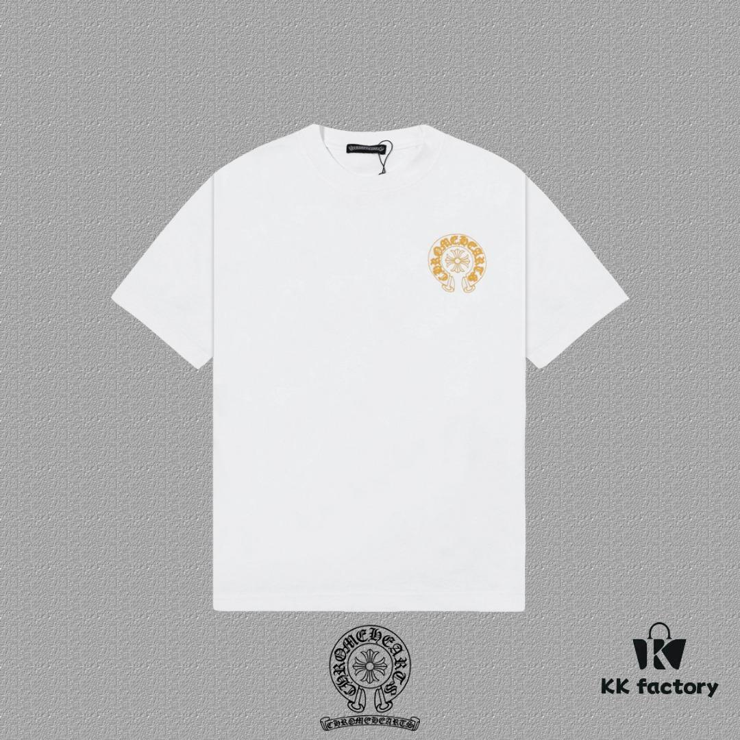 CH Chrome Hearts 2025FW Short Sleeve T-Shirt with Arched Bridge Embroidery and Hollow Stitching, Premium 26s Double Yarn 300g Fabric, Heavyweight Material with Custom Ribbed Knit Cuffs Dyed in Same Dye Lot, Full Triple Labeling, Unisex Design