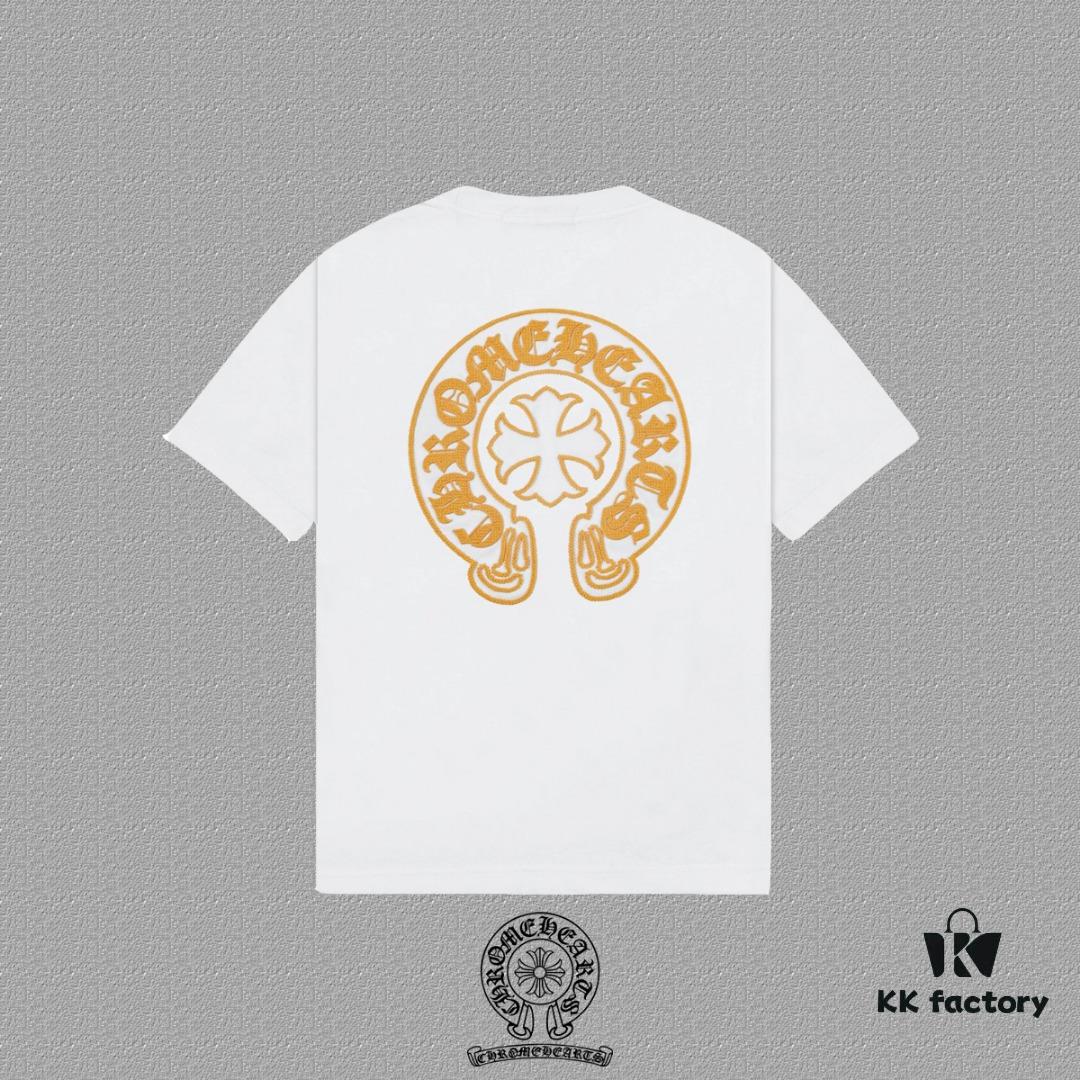 CH Chrome Hearts 2025FW Short Sleeve T-Shirt with Arched Bridge Embroidery and Hollow Stitching, Premium 26s Double Yarn 300g Fabric, Heavyweight Material with Custom Ribbed Knit Cuffs Dyed in Same Dye Lot, Full Triple Labeling, Unisex Design