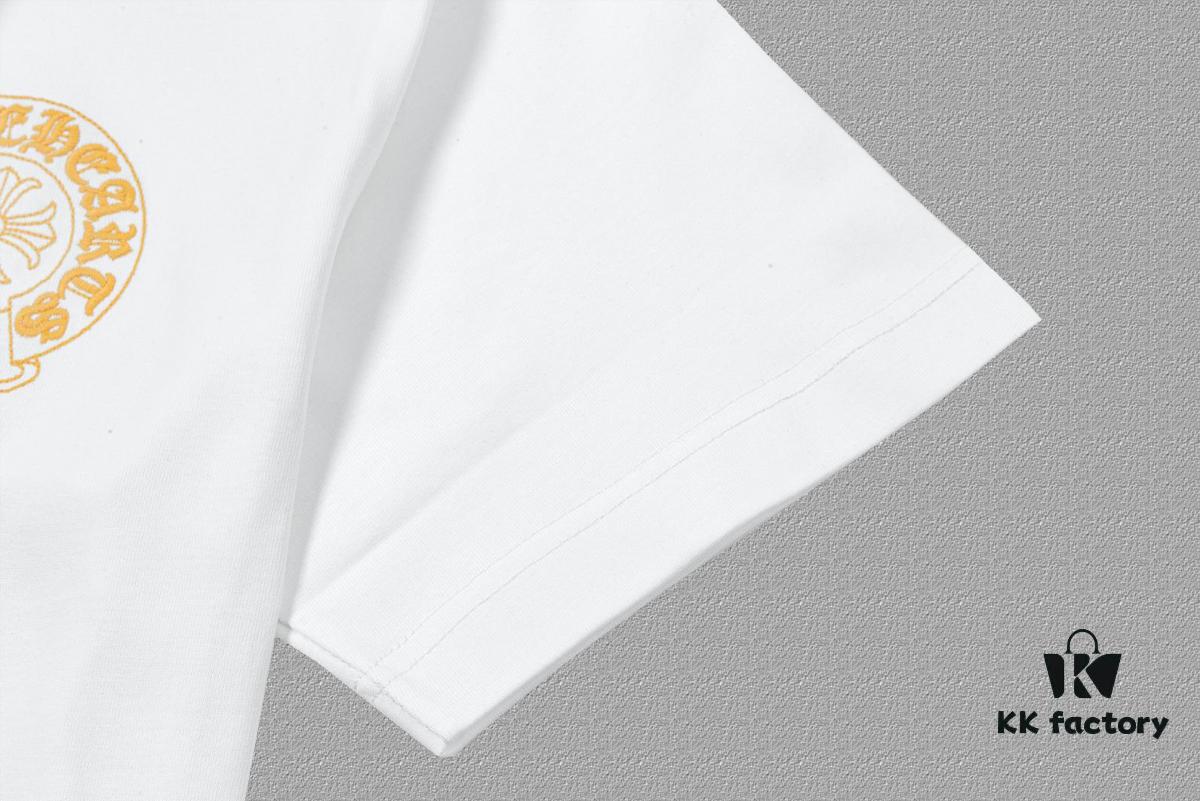 CH Chrome Hearts 2025FW Short Sleeve T-Shirt with Arched Bridge Embroidery and Hollow Stitching, Premium 26s Double Yarn 300g Fabric, Heavyweight Material with Custom Ribbed Knit Cuffs Dyed in Same Dye Lot, Full Triple Labeling, Unisex Design