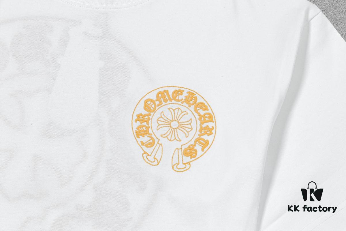 CH Chrome Hearts 2025FW Short Sleeve T-Shirt with Arched Bridge Embroidery and Hollow Stitching, Premium 26s Double Yarn 300g Fabric, Heavyweight Material with Custom Ribbed Knit Cuffs Dyed in Same Dye Lot, Full Triple Labeling, Unisex Design