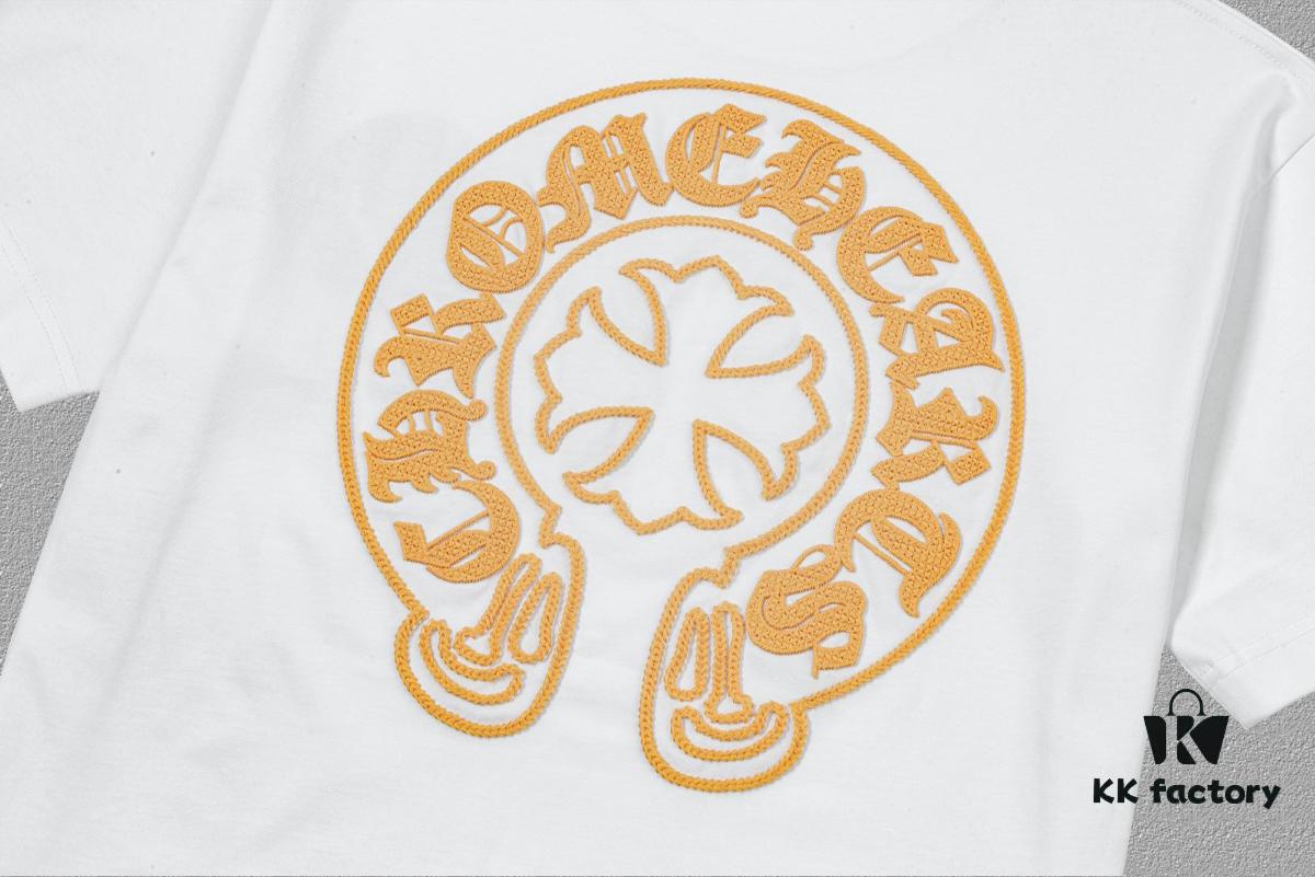 CH Chrome Hearts 2025FW Short Sleeve T-Shirt with Arched Bridge Embroidery and Hollow Stitching, Premium 26s Double Yarn 300g Fabric, Heavyweight Material with Custom Ribbed Knit Cuffs Dyed in Same Dye Lot, Full Triple Labeling, Unisex Design