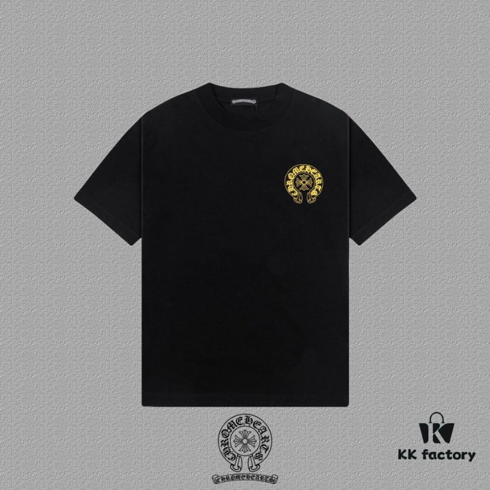 CH Chrome Hearts 2025FW Short Sleeve T-Shirt with Arch Bridge Embroidery and Hollow-Out Design, Premium 26s Double-Yarn 300g Fabric, Heavyweight Material, Custom Spandex Ribbing Dyed in Same Dye Batch, Complete Three-Label Set, Unisex Style