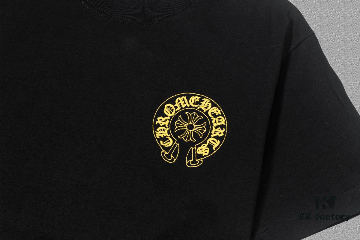 CH Chrome Hearts 2025FW Short Sleeve T-Shirt with Arch Bridge Embroidery and Hollow-Out Design, Premium 26s Double-Yarn 300g Fabric, Heavyweight Material, Custom Spandex Ribbing Dyed in Same Dye Batch, Complete Three-Label Set, Unisex Style