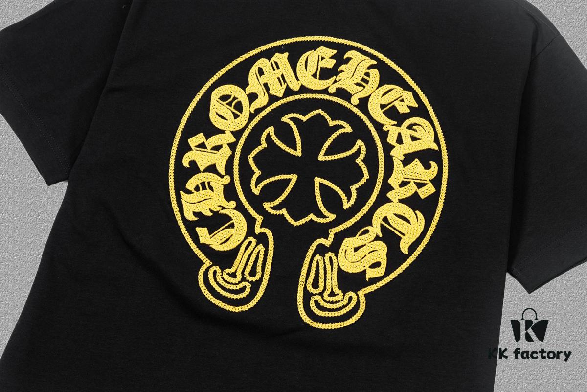 CH Chrome Hearts 2025FW Short Sleeve T-Shirt with Arch Bridge Embroidery and Hollow-Out Design, Premium 26s Double-Yarn 300g Fabric, Heavyweight Material, Custom Spandex Ribbing Dyed in Same Dye Batch, Complete Three-Label Set, Unisex Style