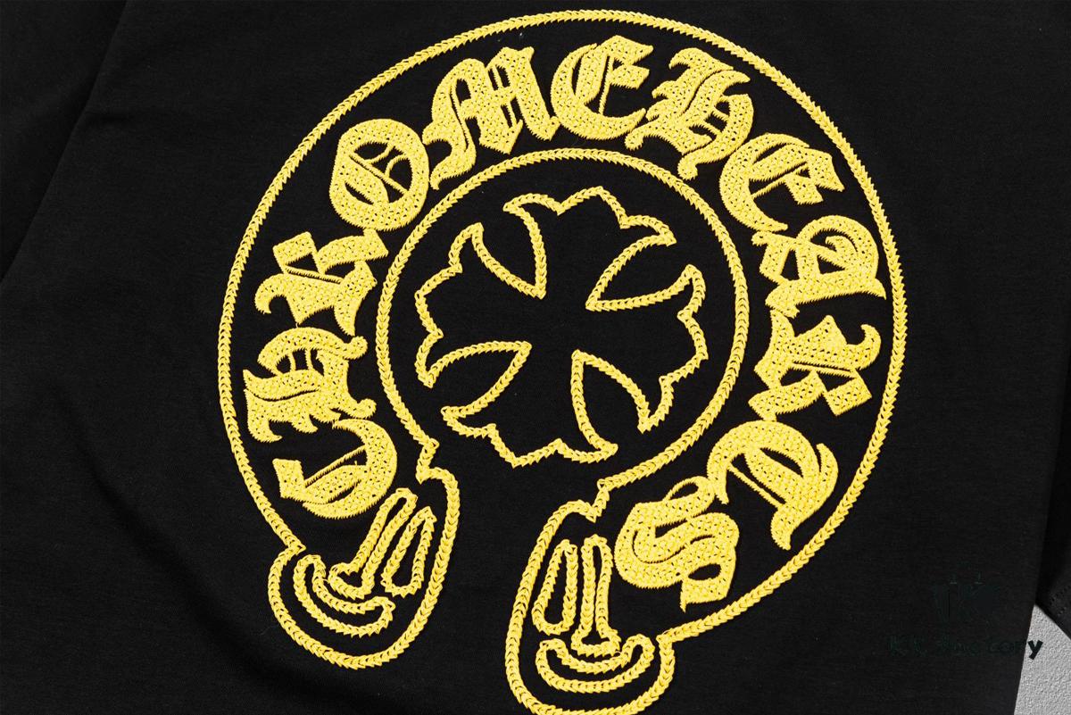 CH Chrome Hearts 2025FW Short Sleeve T-Shirt with Arch Bridge Embroidery and Hollow-Out Design, Premium 26s Double-Yarn 300g Fabric, Heavyweight Material, Custom Spandex Ribbing Dyed in Same Dye Batch, Complete Three-Label Set, Unisex Style