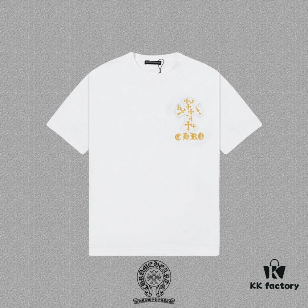 CH Chrome Hearts 2025FW Short Sleeve T-Shirt with Applique Embroidery, Premium 26s Double Yarn 300g Fabric, Heavyweight Material, Custom Stretch Ribbing Dyed in Same Dye Batch, Complete Three-Label Set, Unisex Design