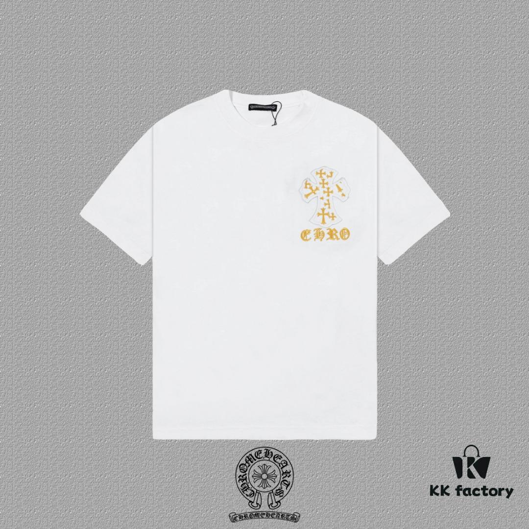 CH Chrome Hearts 2025FW Short Sleeve T-Shirt with Applique Embroidery, Premium 26s Double Yarn 300g Fabric, Heavyweight Material, Custom Stretch Ribbing Dyed in Same Dye Batch, Complete Three-Label Set, Unisex Design