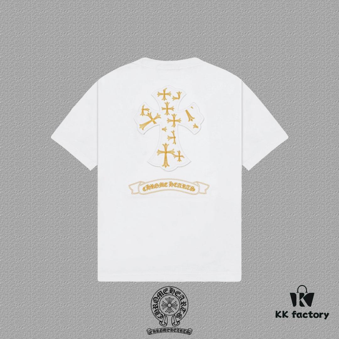 CH Chrome Hearts 2025FW Short Sleeve T-Shirt with Applique Embroidery, Premium 26s Double Yarn 300g Fabric, Heavyweight Material, Custom Stretch Ribbing Dyed in Same Dye Batch, Complete Three-Label Set, Unisex Design