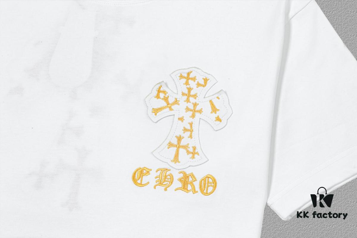 CH Chrome Hearts 2025FW Short Sleeve T-Shirt with Applique Embroidery, Premium 26s Double Yarn 300g Fabric, Heavyweight Material, Custom Stretch Ribbing Dyed in Same Dye Batch, Complete Three-Label Set, Unisex Design