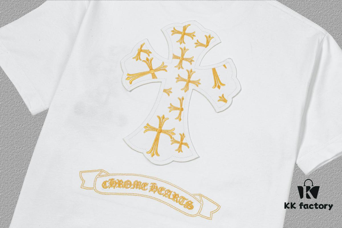 CH Chrome Hearts 2025FW Short Sleeve T-Shirt with Applique Embroidery, Premium 26s Double Yarn 300g Fabric, Heavyweight Material, Custom Stretch Ribbing Dyed in Same Dye Batch, Complete Three-Label Set, Unisex Design