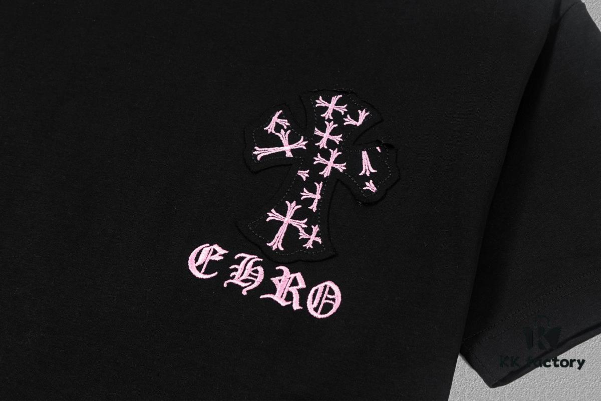 CH Chrome Hearts 2025FW Short Sleeve T-Shirt with Applique Embroidery, Premium 26s Double Yarn 300g Fabric, Heavyweight Material, Custom Spandex Rib Knit Dyed Together, Complete Three Labels, Unisex Style