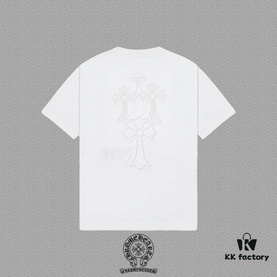 CH Chrome Hearts 2025FW Short Sleeve T-Shirt with Arch Bridge Embroidery, Premium 26s Double Yarn 300g Fabric, Heavyweight Material, Custom Jersey Ribbing Dyed in Same Dye Batch, Three Labels Included, Unisex Design