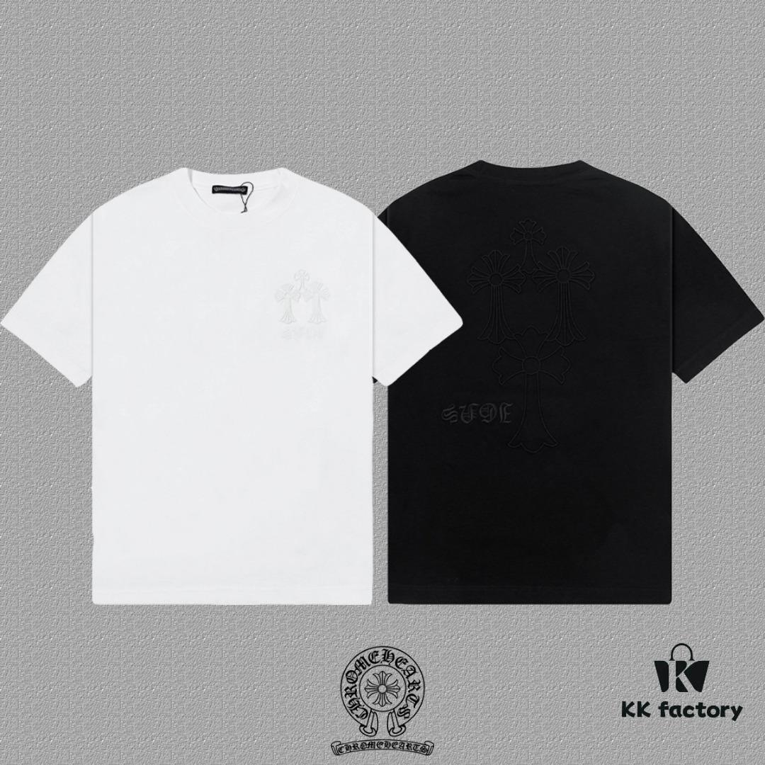 CH Chrome Hearts 2025FW Short Sleeve T-Shirt with Arch Bridge Embroidery, Premium 26s Double Yarn 300g Fabric, Heavyweight Material, Custom Jersey Ribbing Dyed in Same Dye Batch, Three Labels Included, Unisex Design