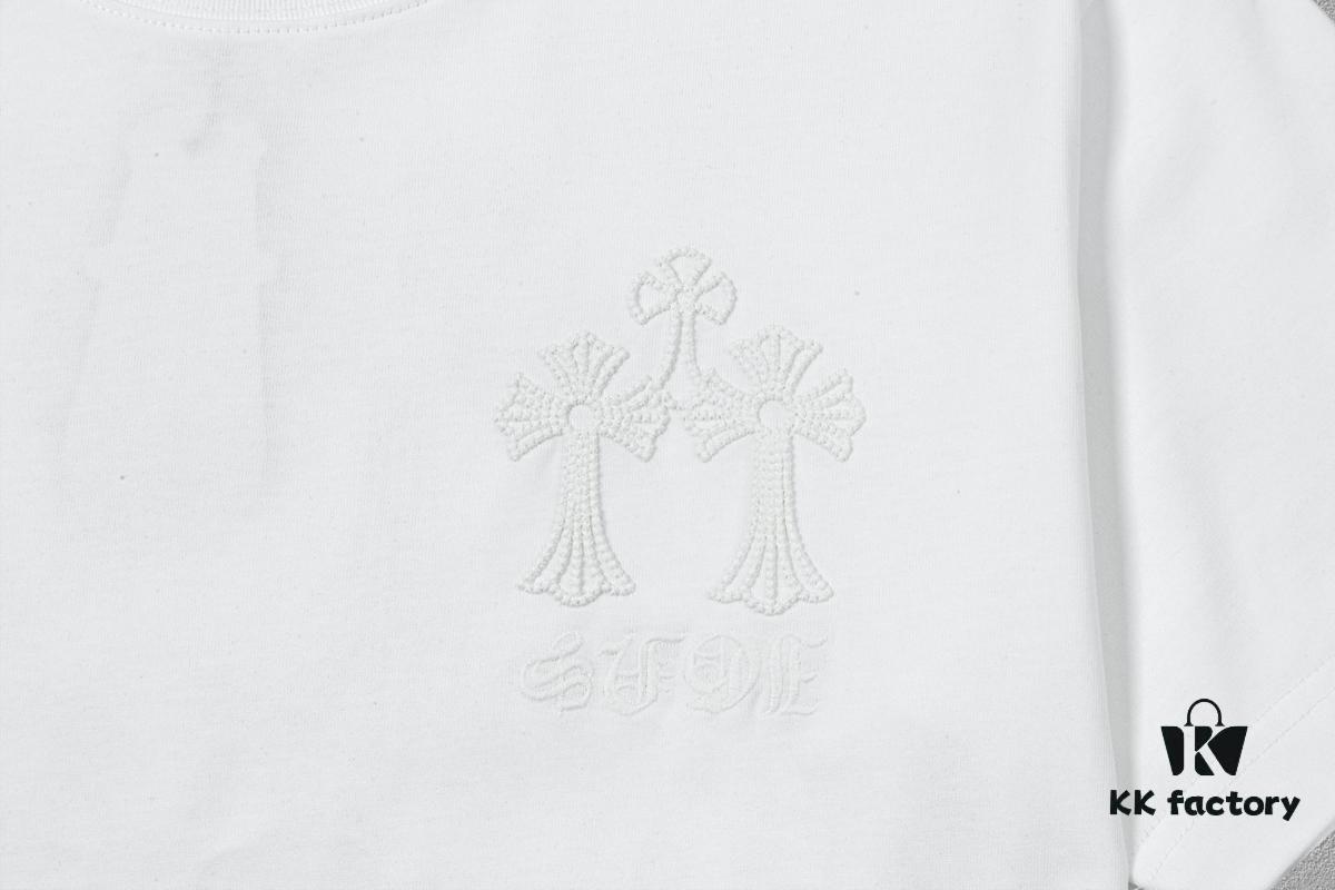 CH Chrome Hearts 2025FW Short Sleeve T-Shirt with Arch Bridge Embroidery, Premium 26s Double Yarn 300g Fabric, Heavyweight Material, Custom Jersey Ribbing Dyed in Same Dye Batch, Three Labels Included, Unisex Design