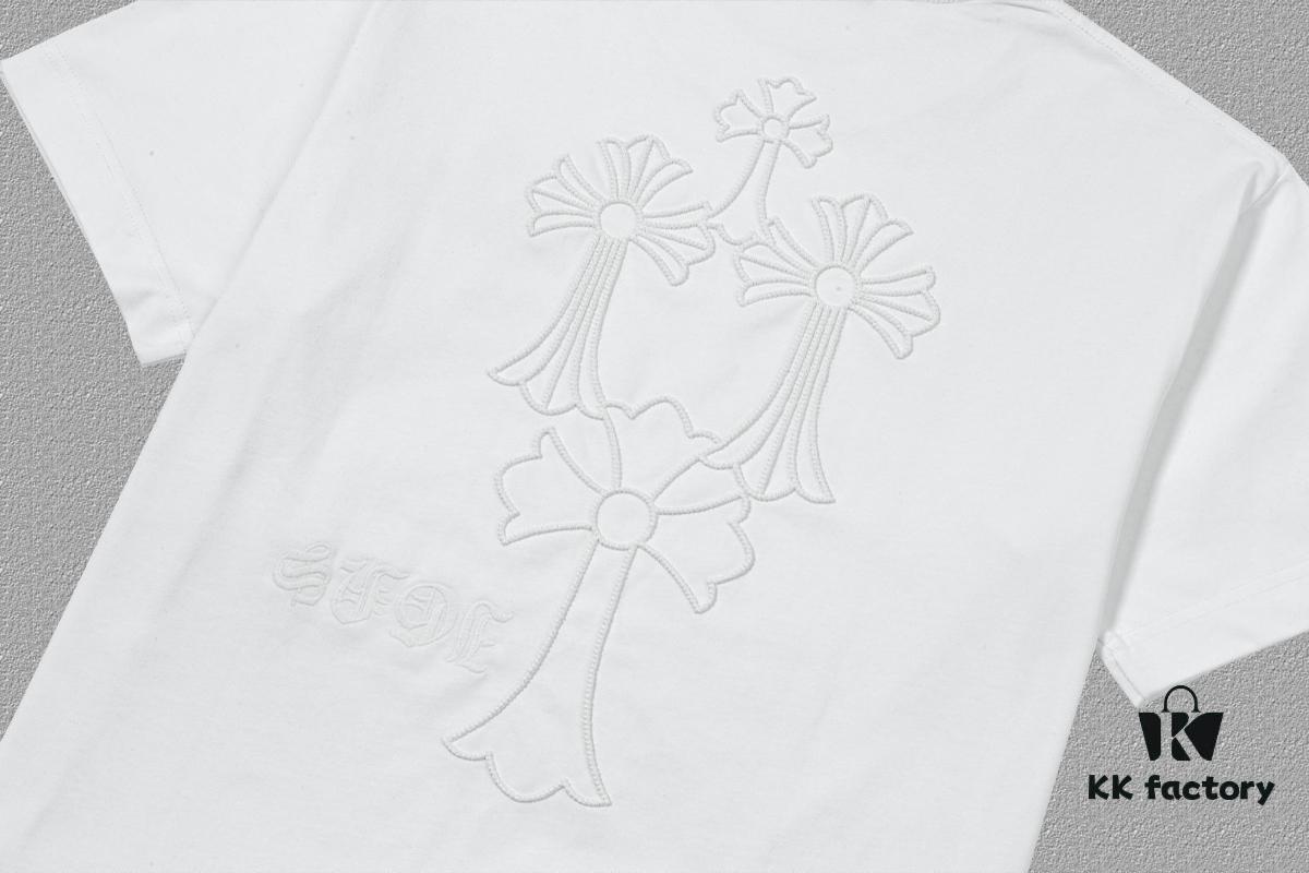 CH Chrome Hearts 2025FW Short Sleeve T-Shirt with Arch Bridge Embroidery, Premium 26s Double Yarn 300g Fabric, Heavyweight Material, Custom Jersey Ribbing Dyed in Same Dye Batch, Three Labels Included, Unisex Design