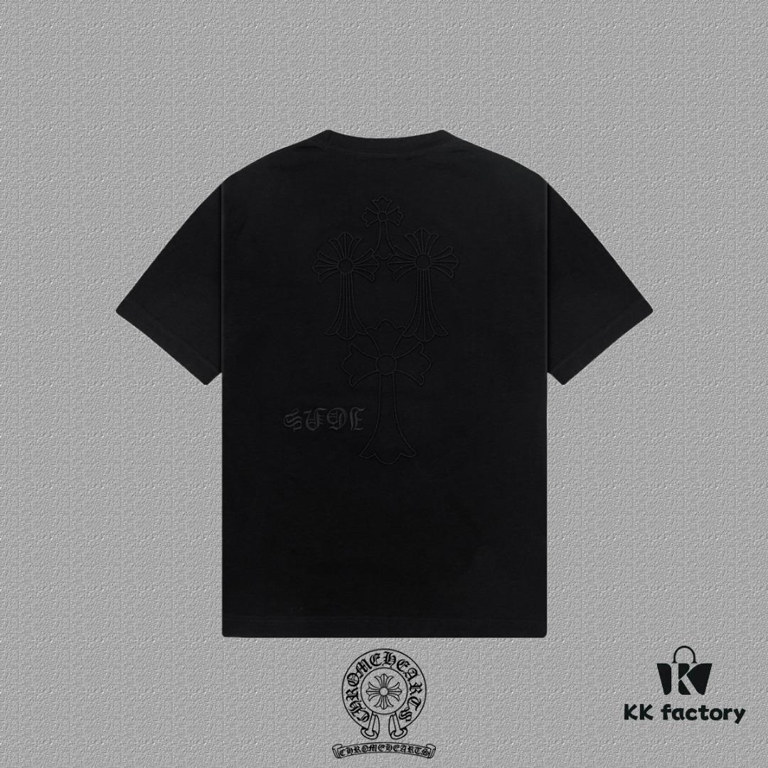 CH Chrome Hearts 2025FW Short Sleeve T-Shirt with Arch Bridge Embroidery, Premium 26s Double Yarn 300g Fabric, Heavyweight Material, Custom Ribbed Knit with Matching Dye, Complete Three Labels, Unisex Design