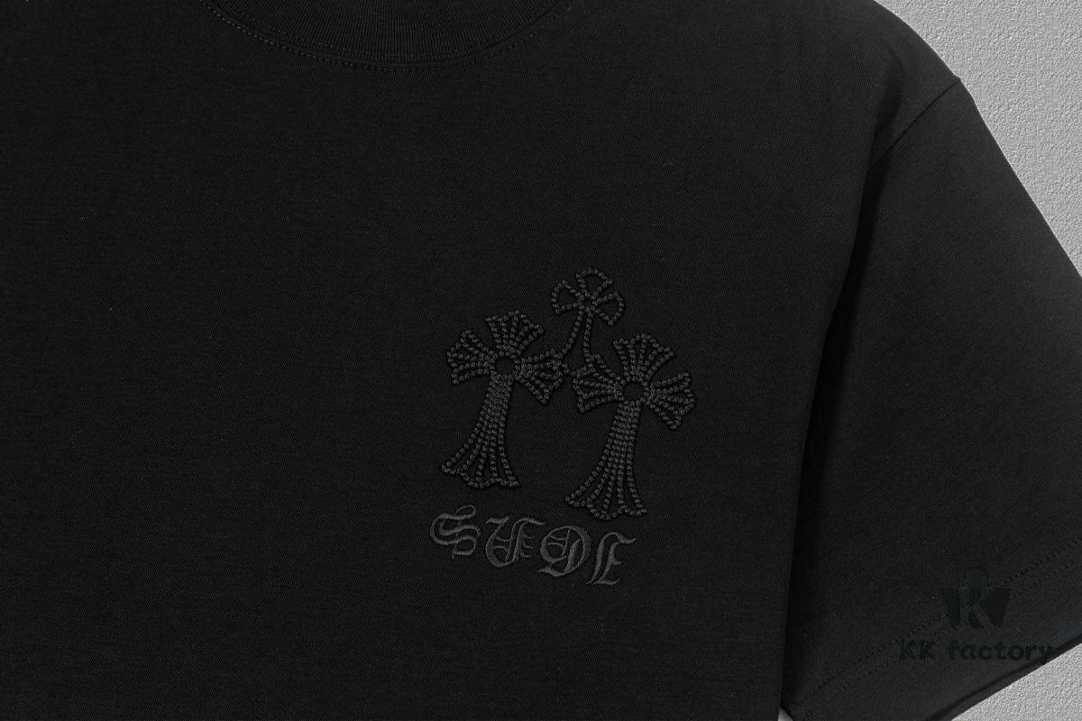 CH Chrome Hearts 2025FW Short Sleeve T-Shirt with Arch Bridge Embroidery, Premium 26s Double Yarn 300g Fabric, Heavyweight Material, Custom Ribbed Knit with Matching Dye, Complete Three Labels, Unisex Design