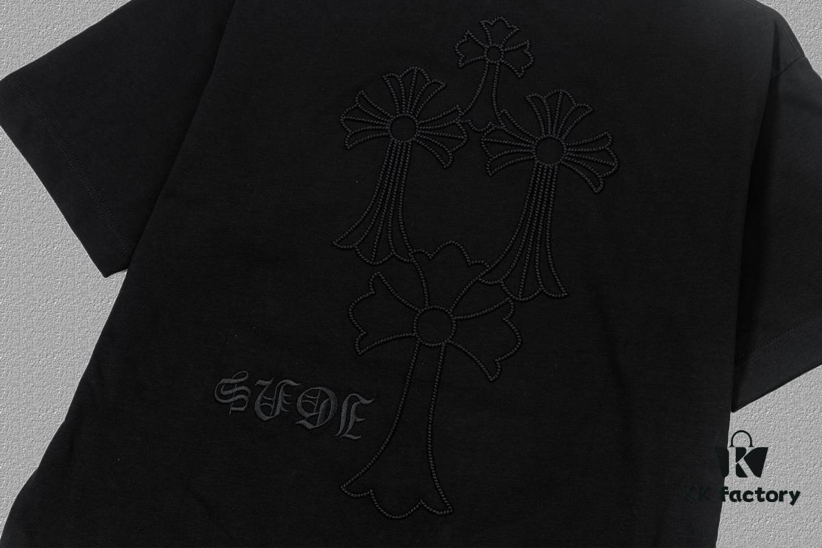 CH Chrome Hearts 2025FW Short Sleeve T-Shirt with Arch Bridge Embroidery, Premium 26s Double Yarn 300g Fabric, Heavyweight Material, Custom Ribbed Knit with Matching Dye, Complete Three Labels, Unisex Design